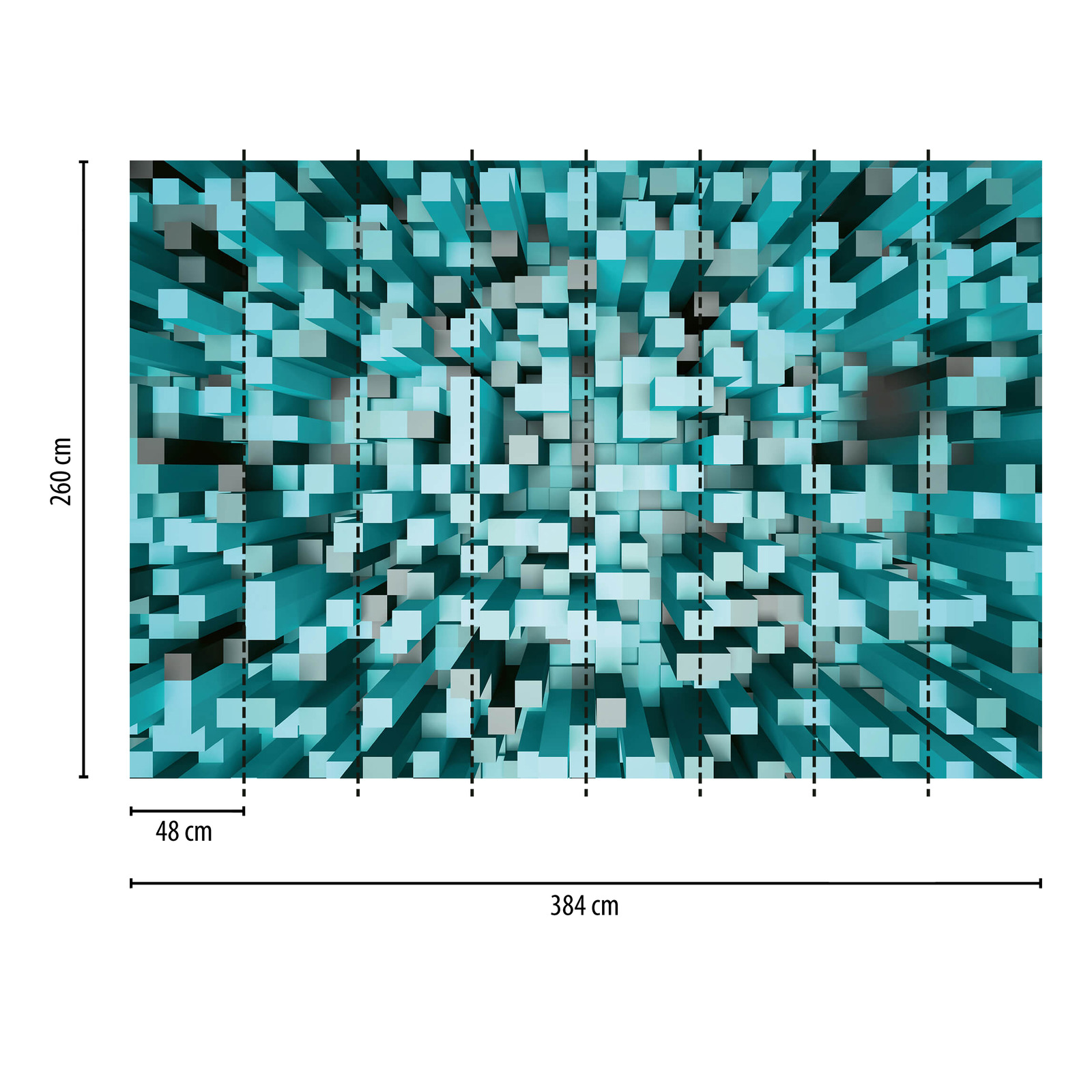             3D Vierkant Patroonbehang in pixelstijl - Turquoise
        