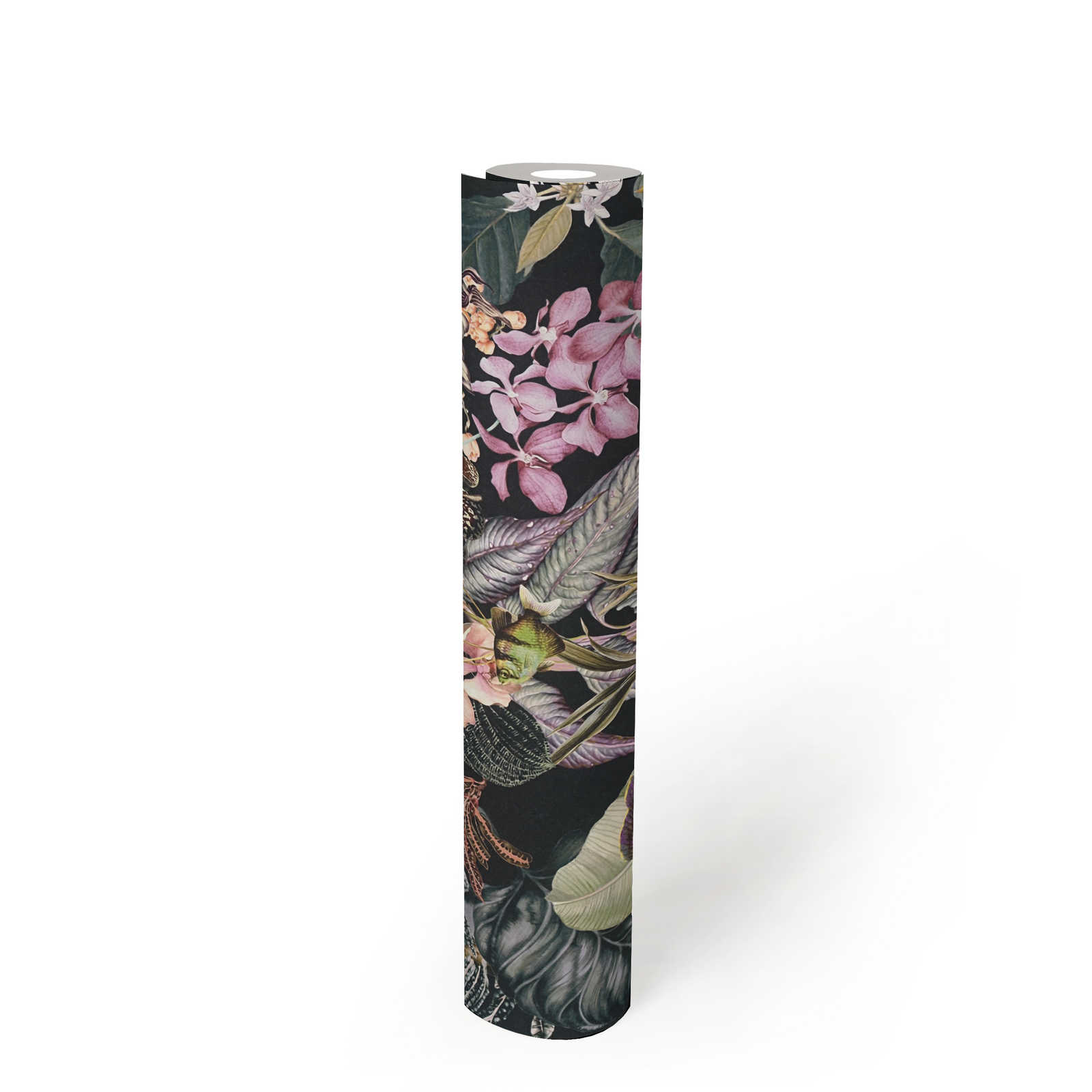             Flora & Fauna floral wallpaper with black background
        