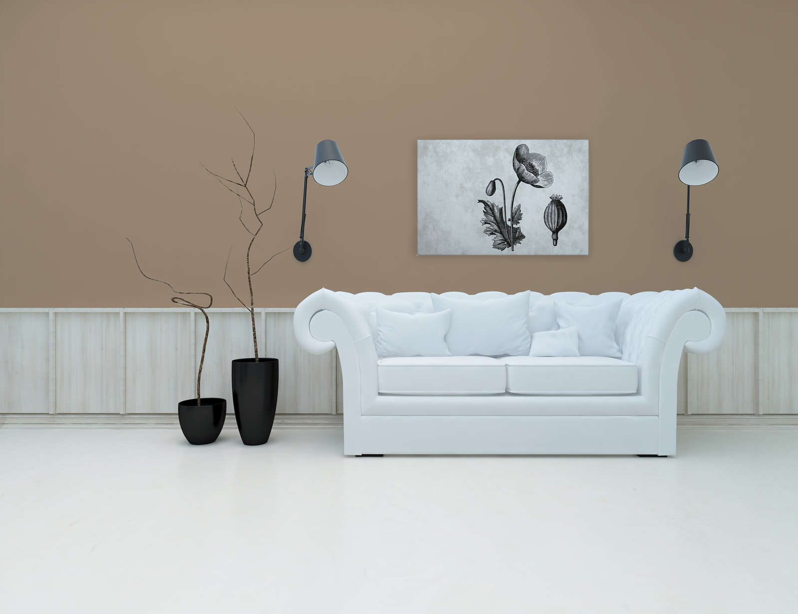             Black and White Canvas Poppy Botanical Style - 0.90 m x 0.60 m
        