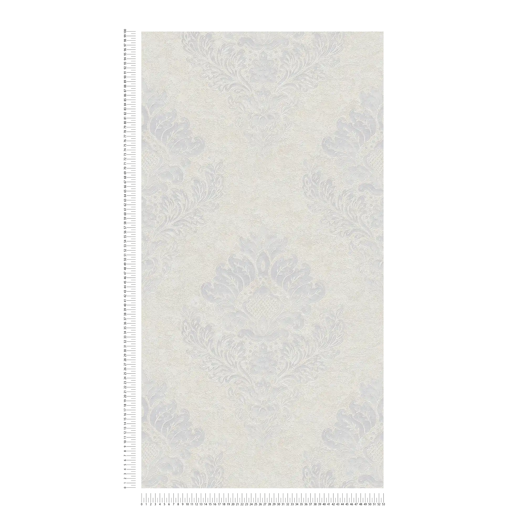             Carta da parati in tessuto non tessuto con ornamenti floreali e lucentezza metallica - beige, grigio, bianco
        