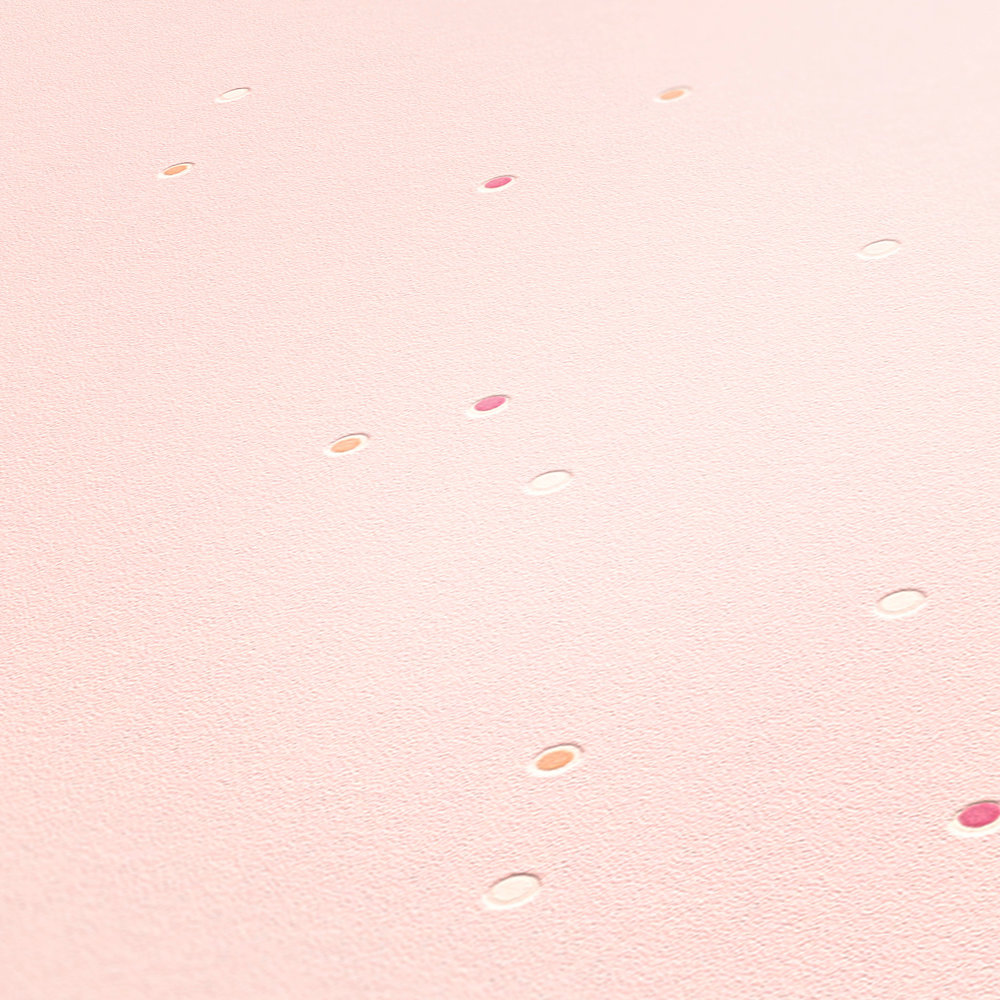             Papel pintado no tejido rosa con lunares en rosa y blanco - Rosa
        