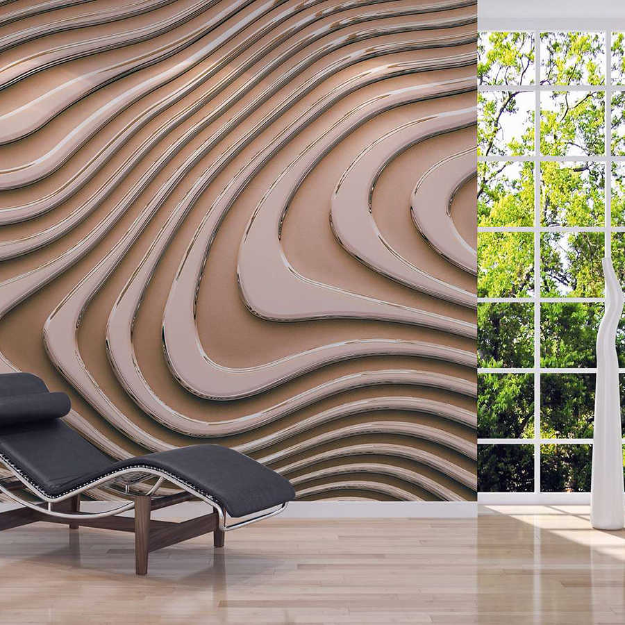 Wavy Lines and Shadows Wallpaper - Beige, Brown
