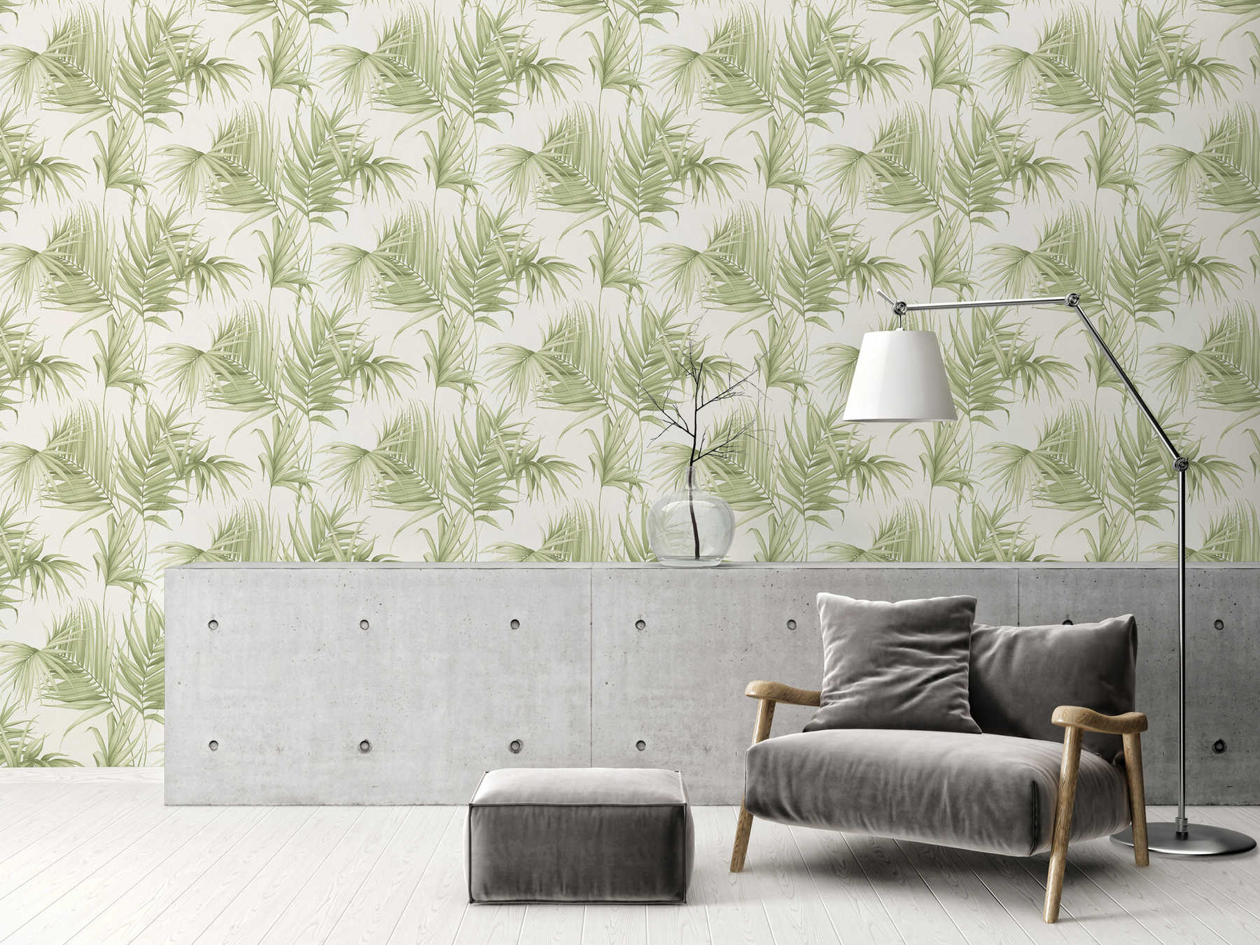             Leaves wallpaper with exotic fern leaves - green, white
        