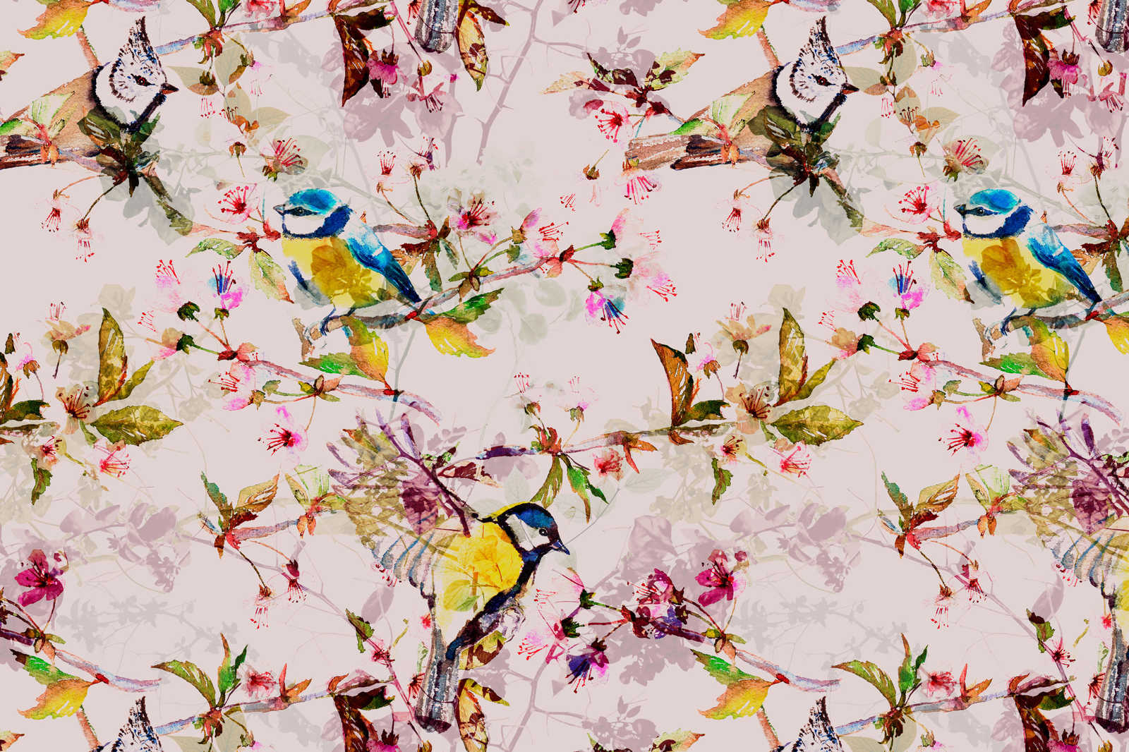             Pittura su tela in stile collage di uccelli - 0,90 m x 0,60 m
        