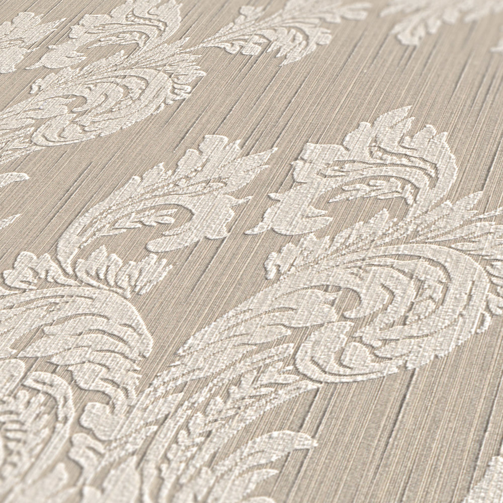             Papel pintado no tejido de aspecto textil con adornos de estructura - beige
        