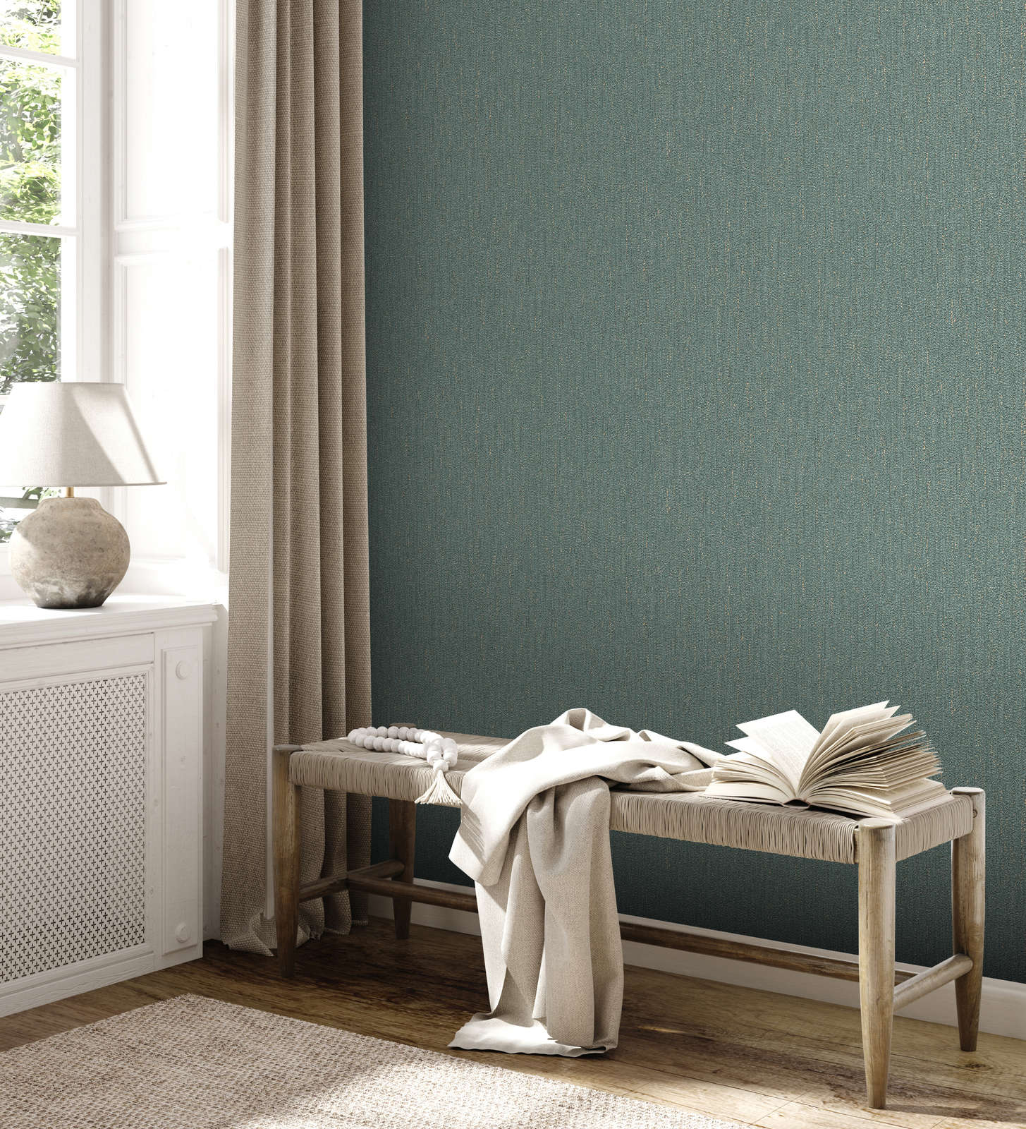             textured wallpaper fabric look light glossy - green, gold
        