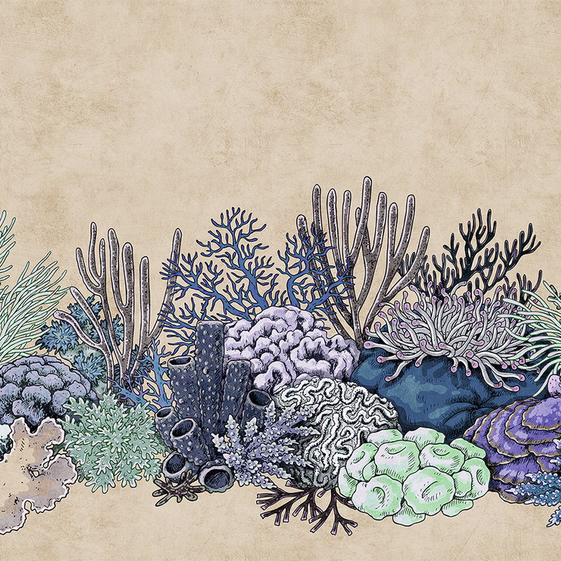 Octopus's Garden 3 - Papier peint corail & paysage récifal - À structure buvard - Beige | À structure intissé
