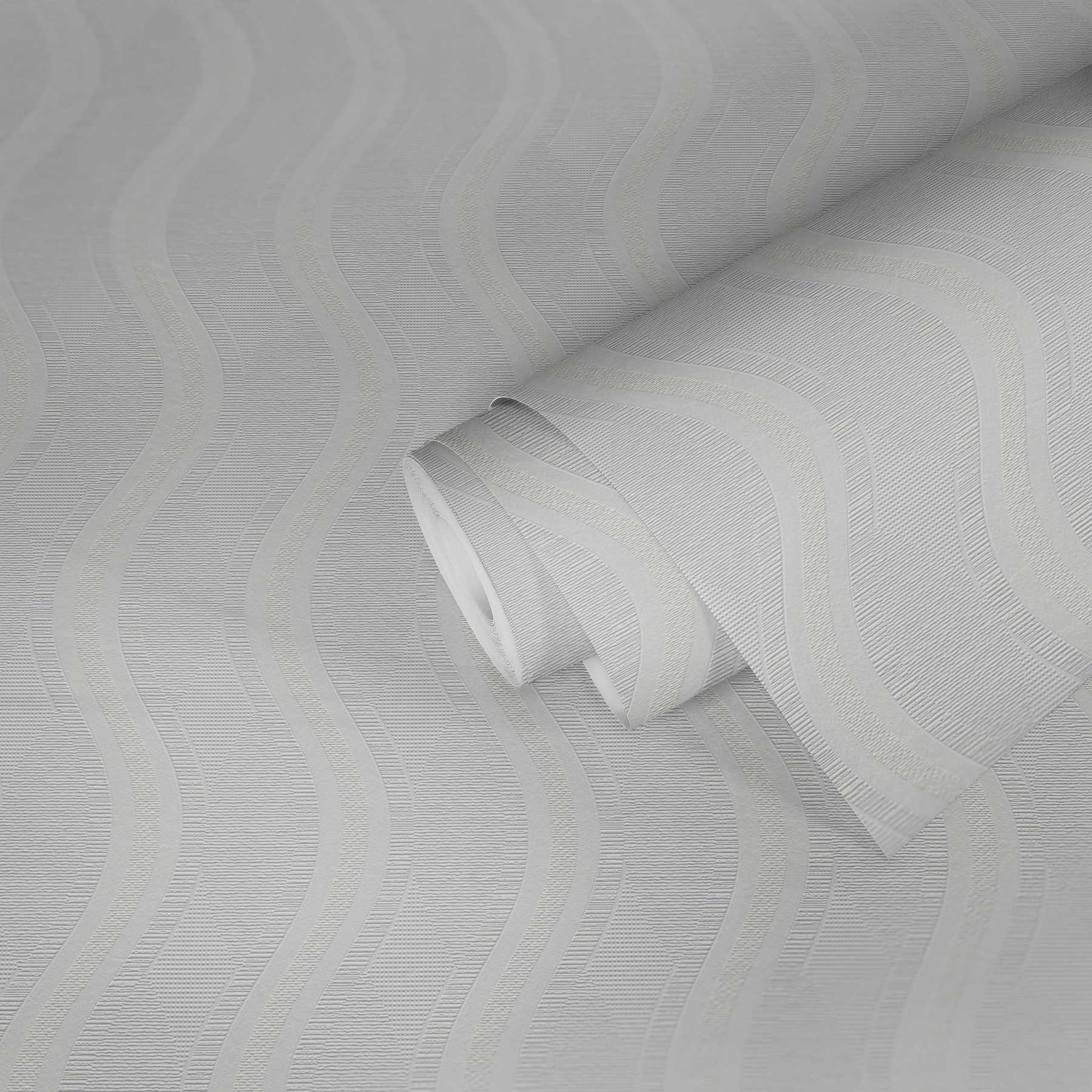             Papel pintado con diseño de líneas en estilo retro - pintable, blanco
        