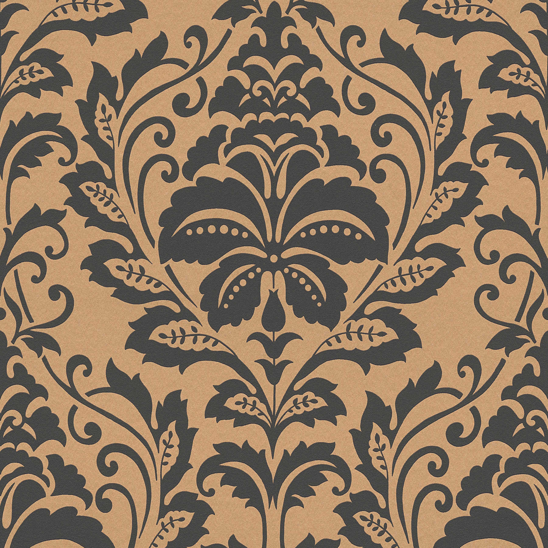 Neo classic ornament wallpaper, floral - brown, orange
