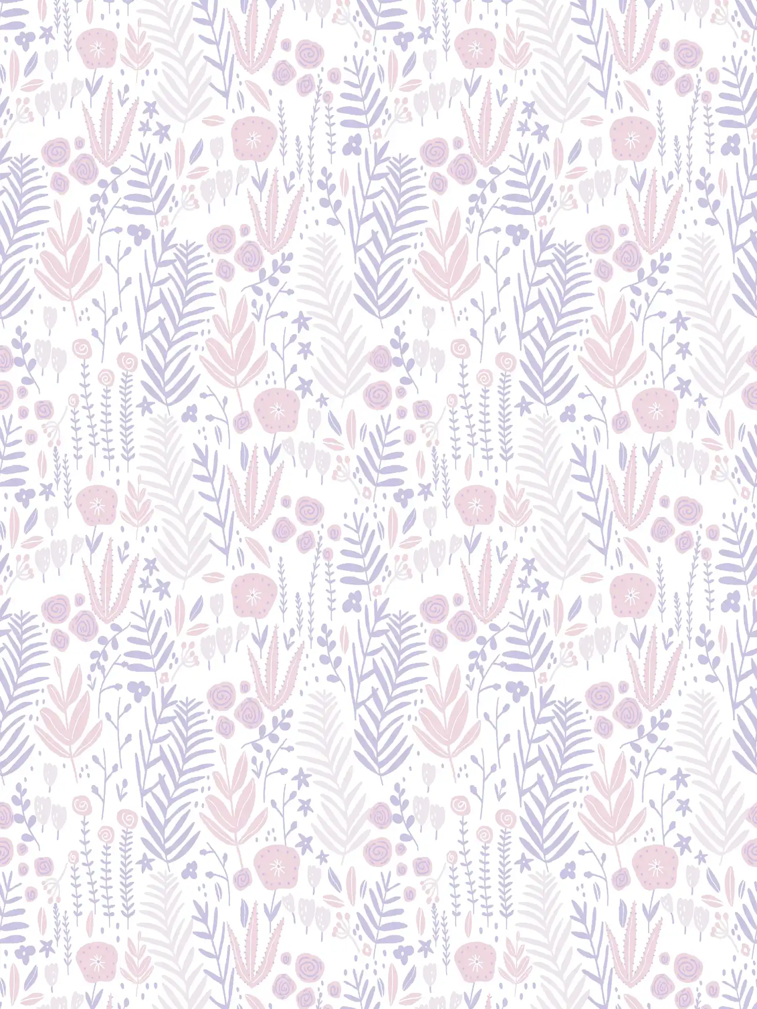         Girls room wallpaper plants - purple, pink, white
    