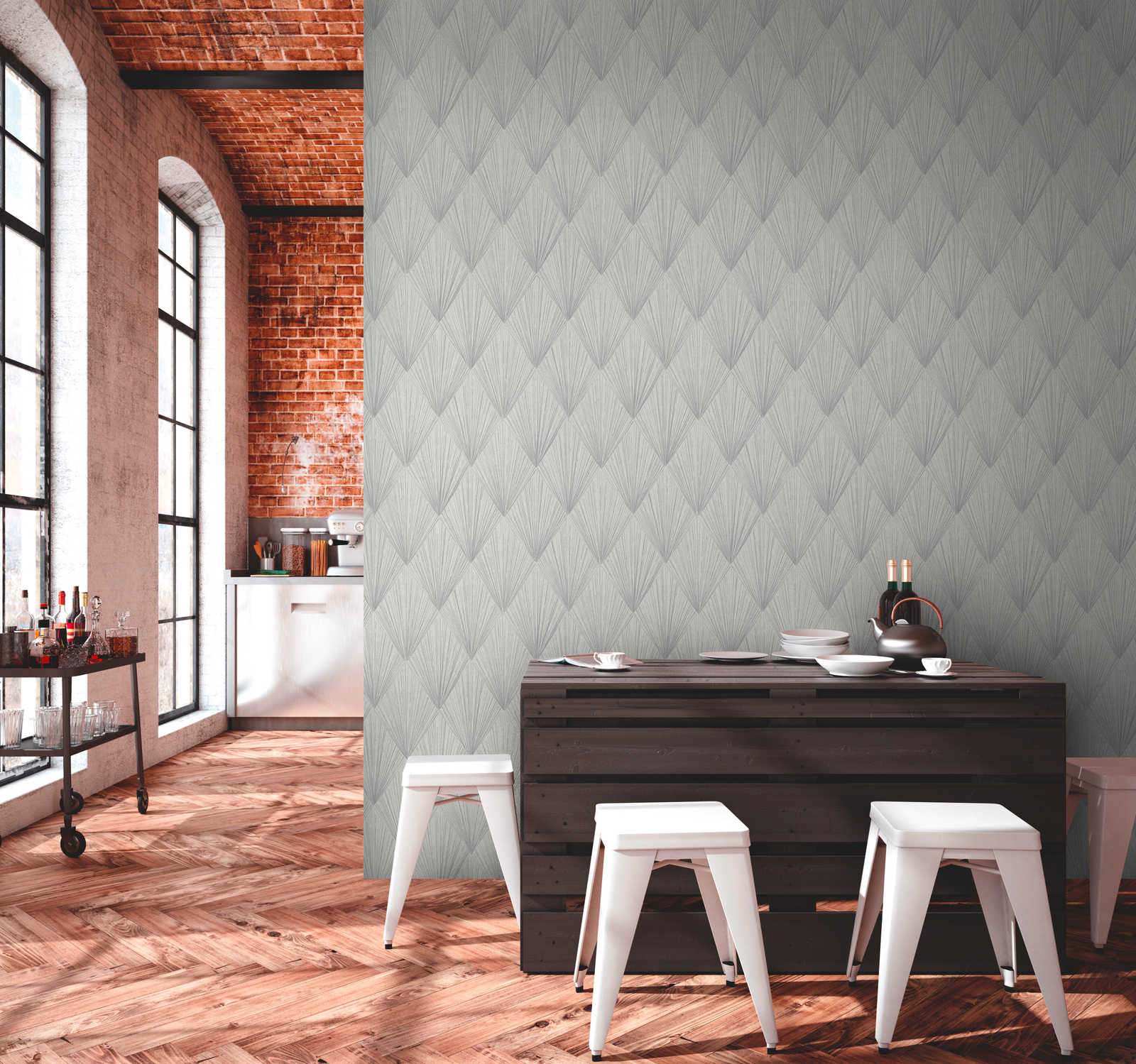             Pattern wallpaper modern art deco style - grey, metallic, white
        