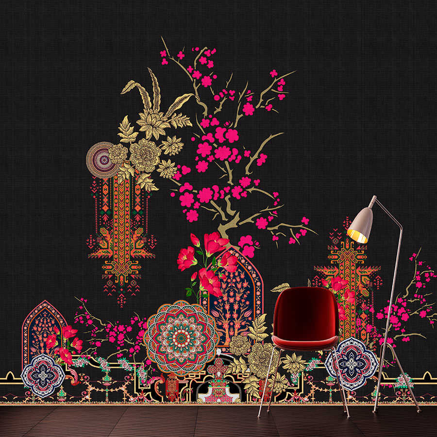 Oriental Garden 2 - Muurschildering Tropische Patronen & Bloesems
