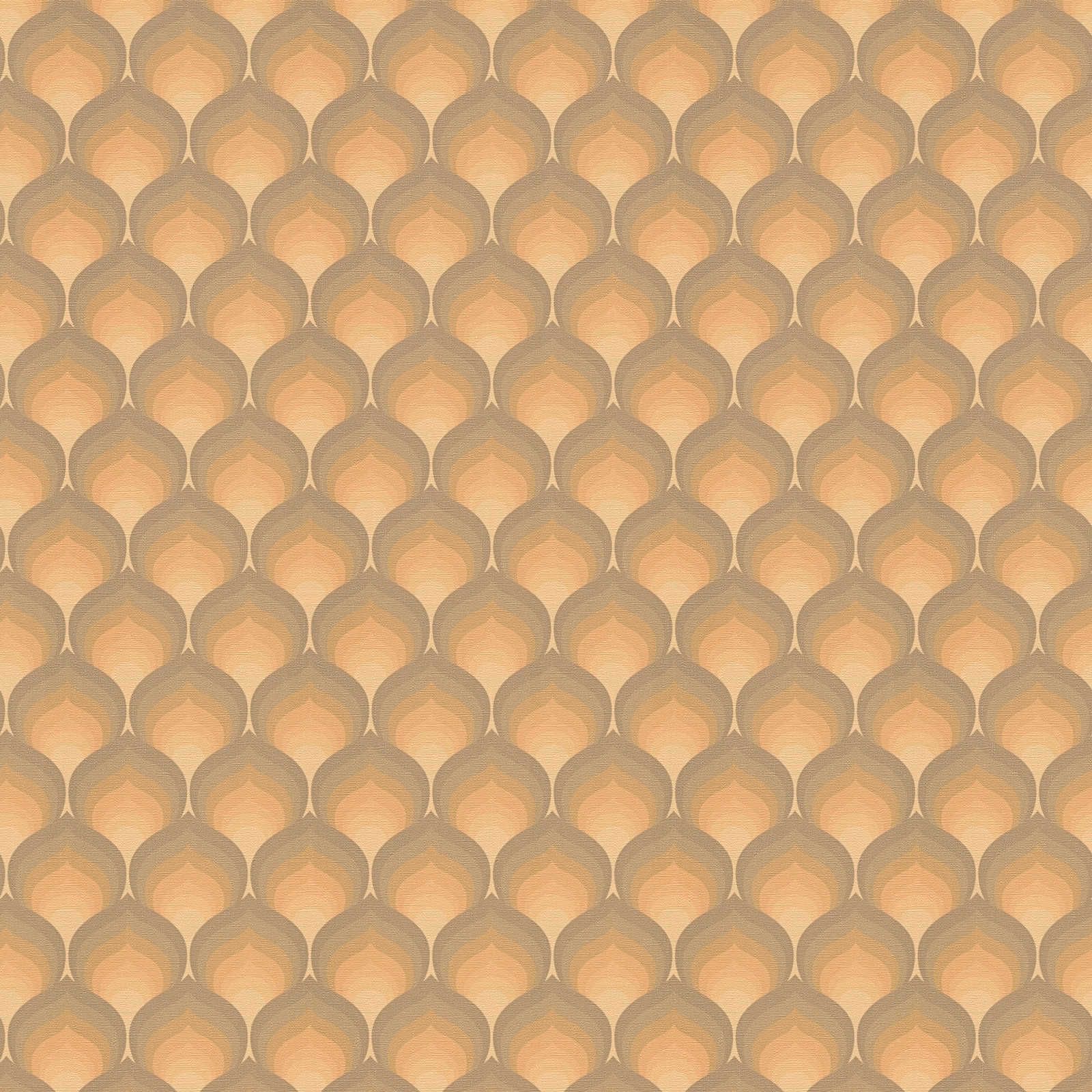 Retro behang met structuurschubbenpatroon - bruin, geel, oranje

