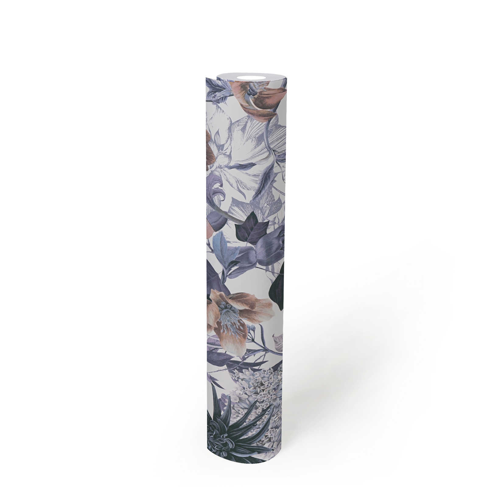             Behang met bloemenpatroon - blauw, bruin, grijs
        