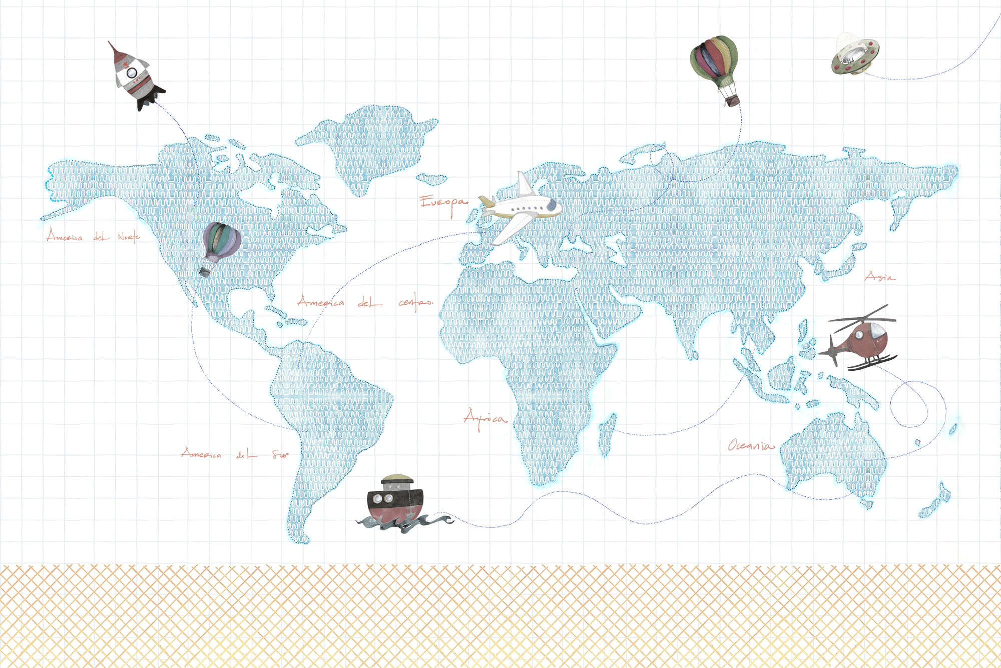             Papel Pintado Infantil Mapa del Mundo Dibujo en Tela No Tejida Mate
        