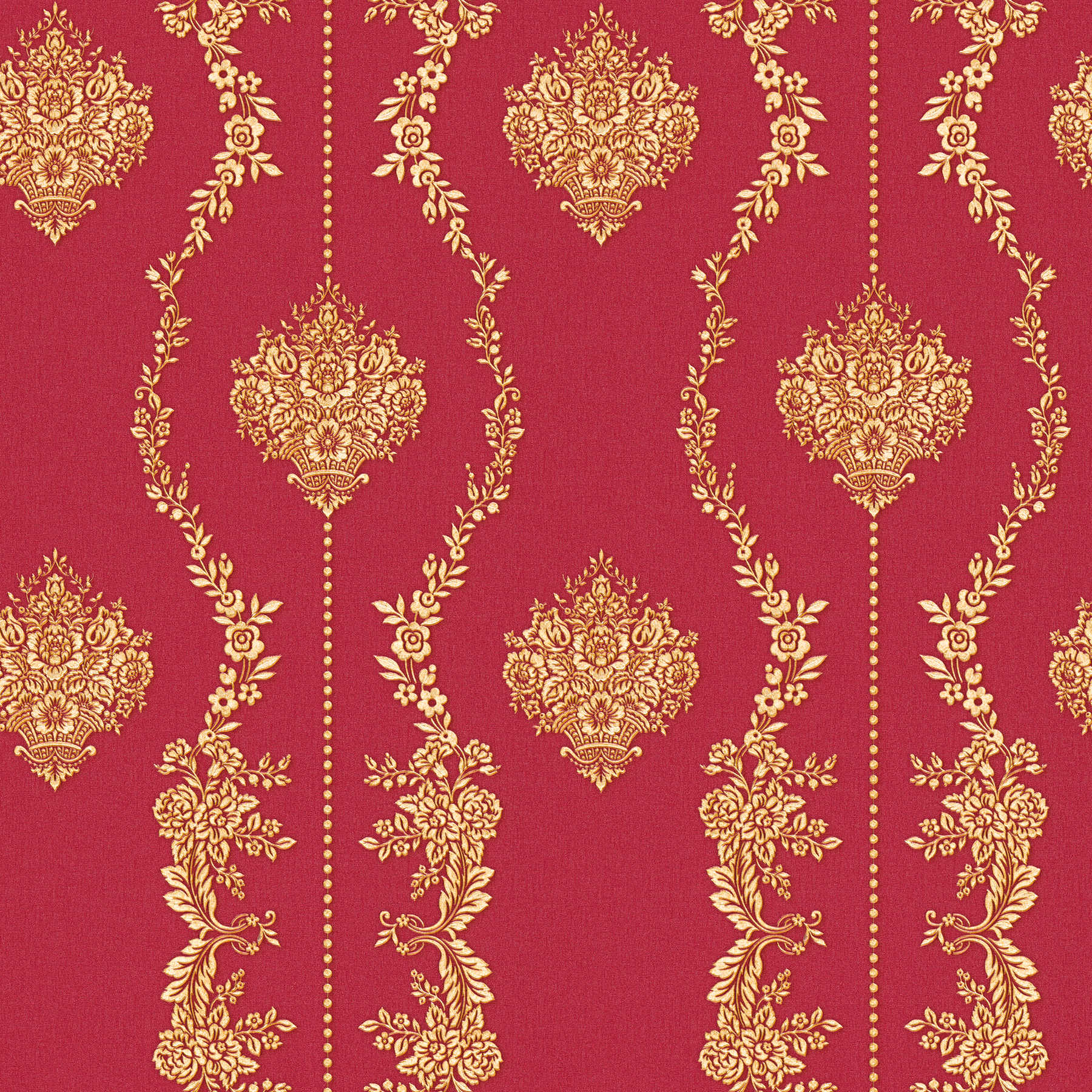 Klassiek ornamentbehang met goudeffect - metallic, rood
