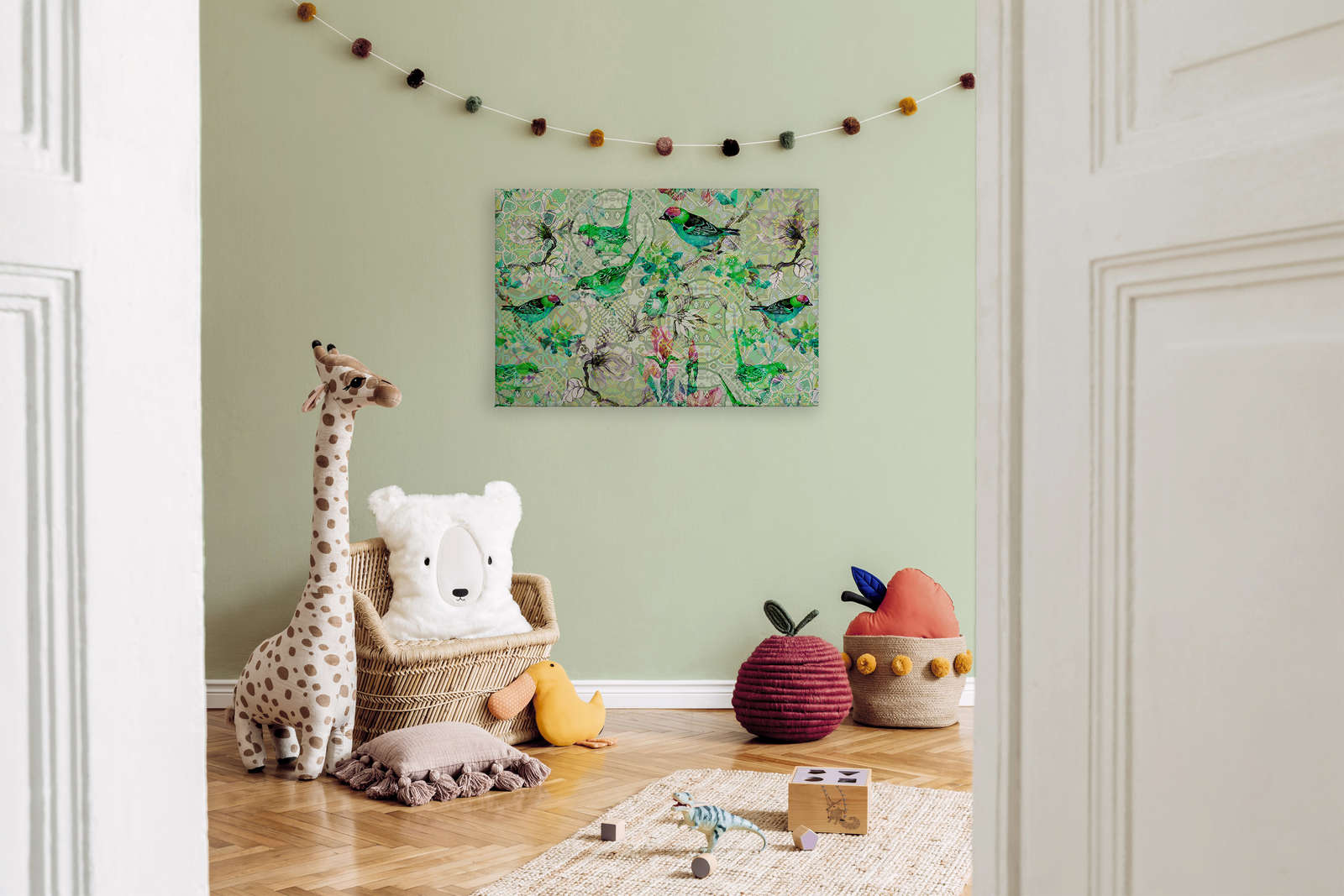             Bird Canvas Painting Green with Mosaic Pattern - 0.90 m x 0.60 m
        