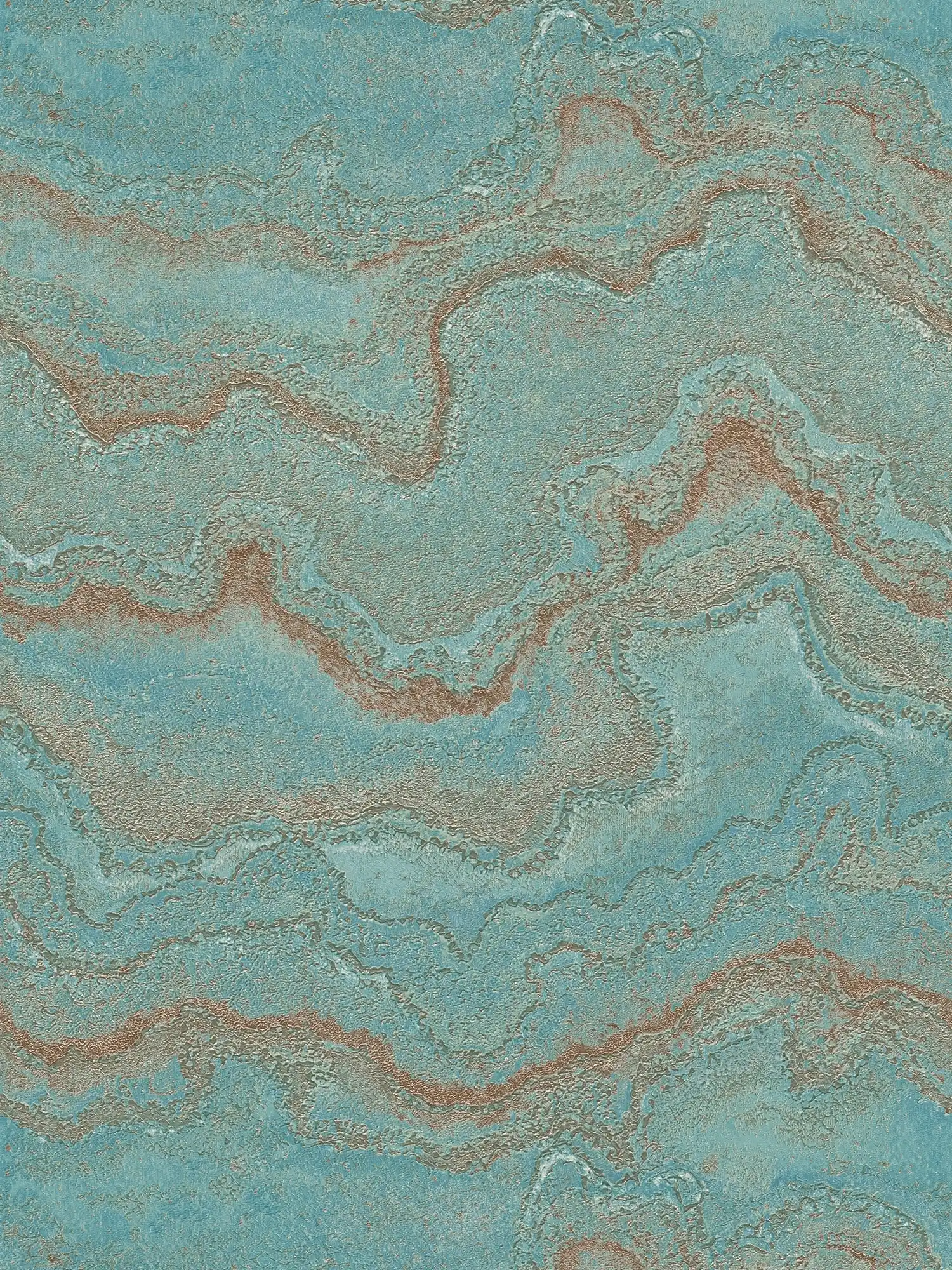 Marbled non-woven wallpaper with metallic effect - blue, turquoise, gold
