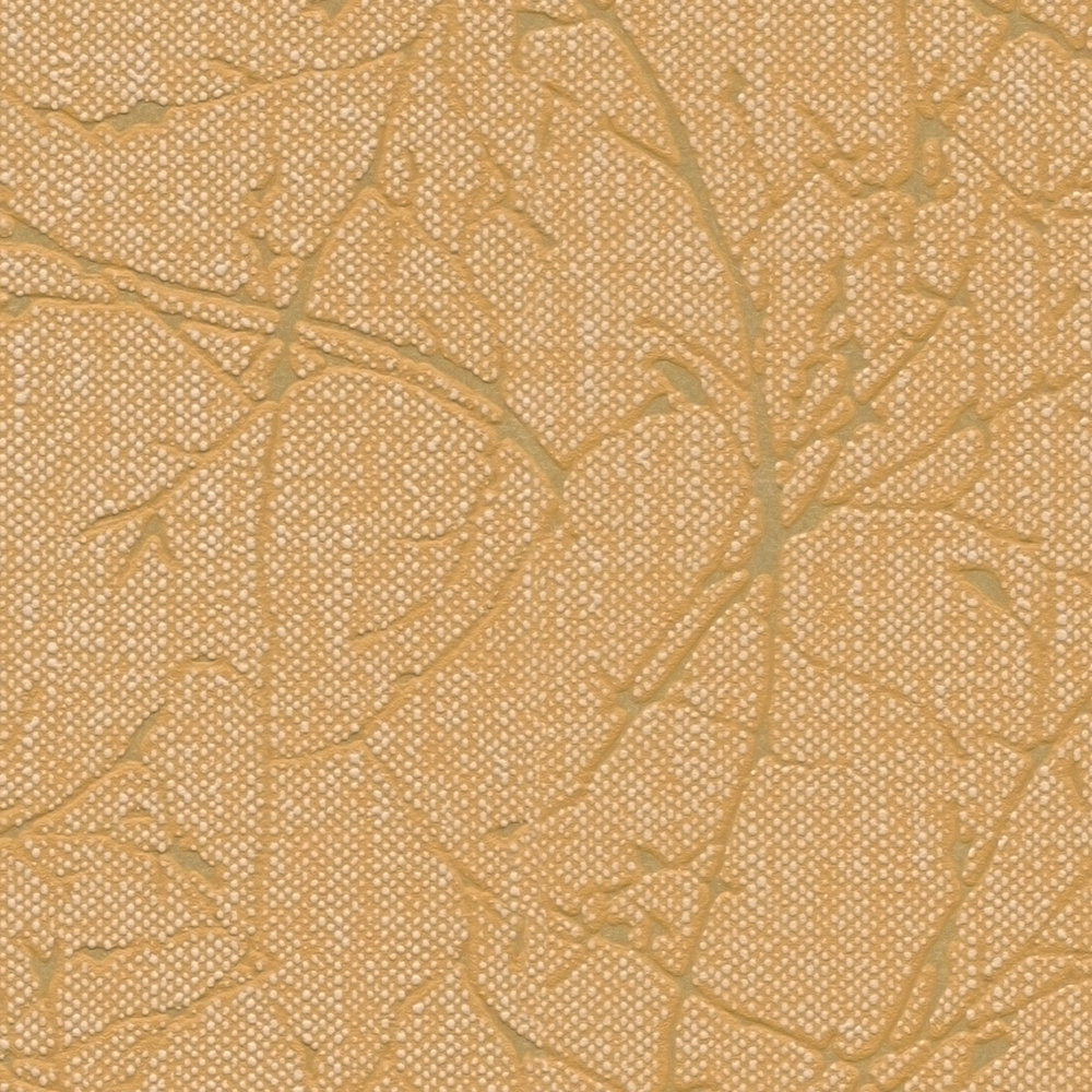             Non-woven wallpaper with branch pattern and light structure - gold, yellow
        