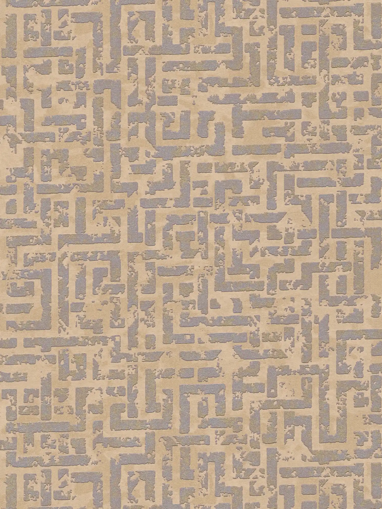 behang grafisch patroon met reliëf - beige, metallic
