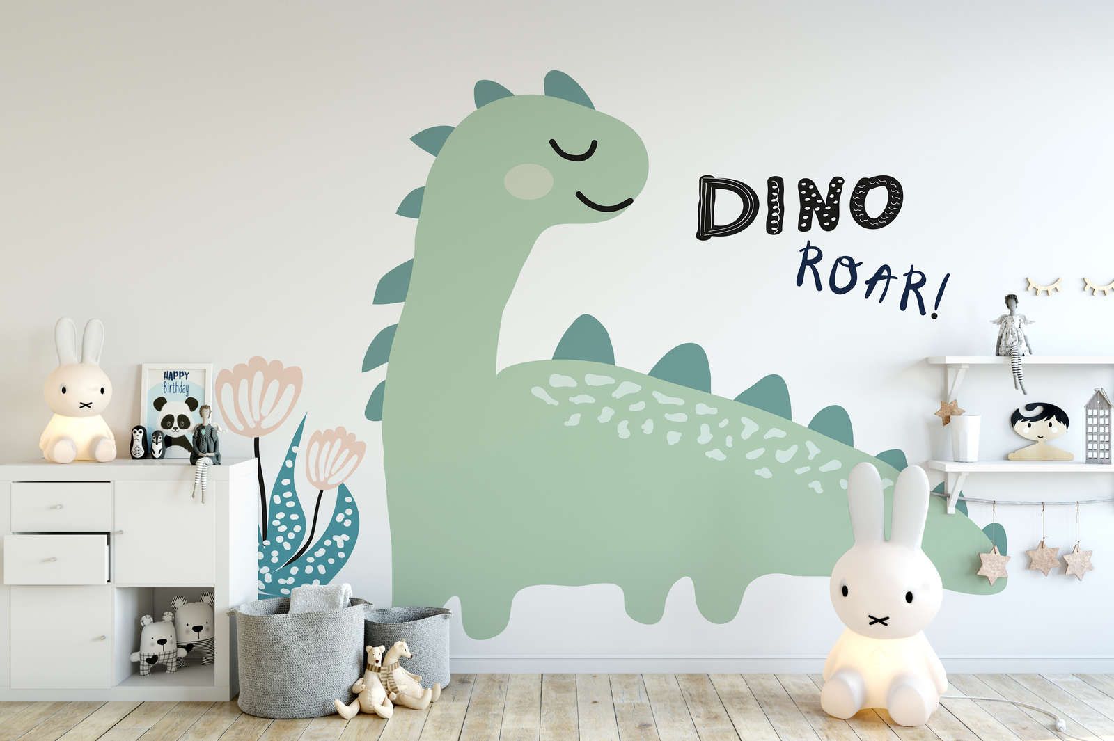             Papel pintado Dinosaurio - Material sin tejer liso y ligero brillante
        