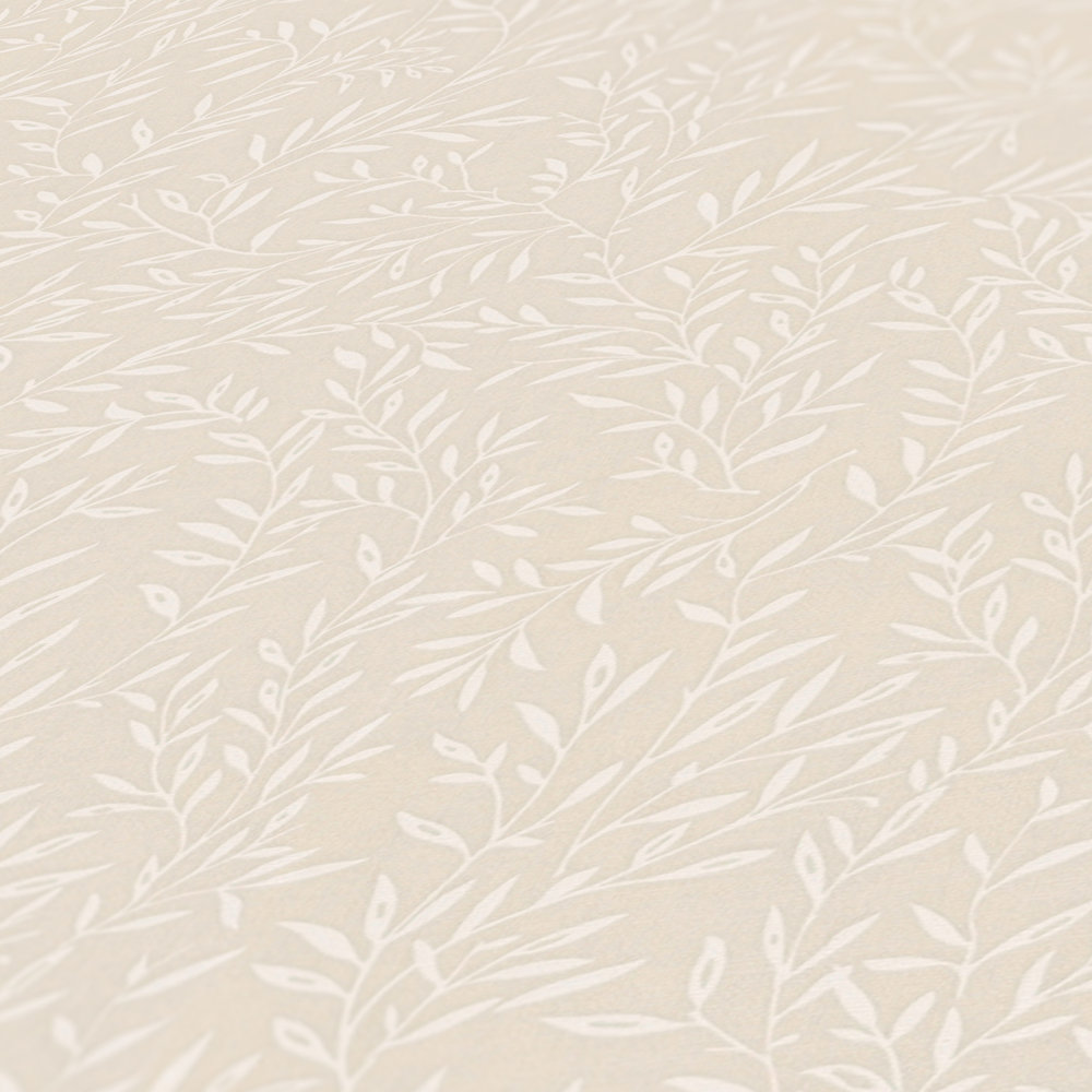             Papel pintado de casa de campo con diseño de zarcillos - beige, blanco
        
