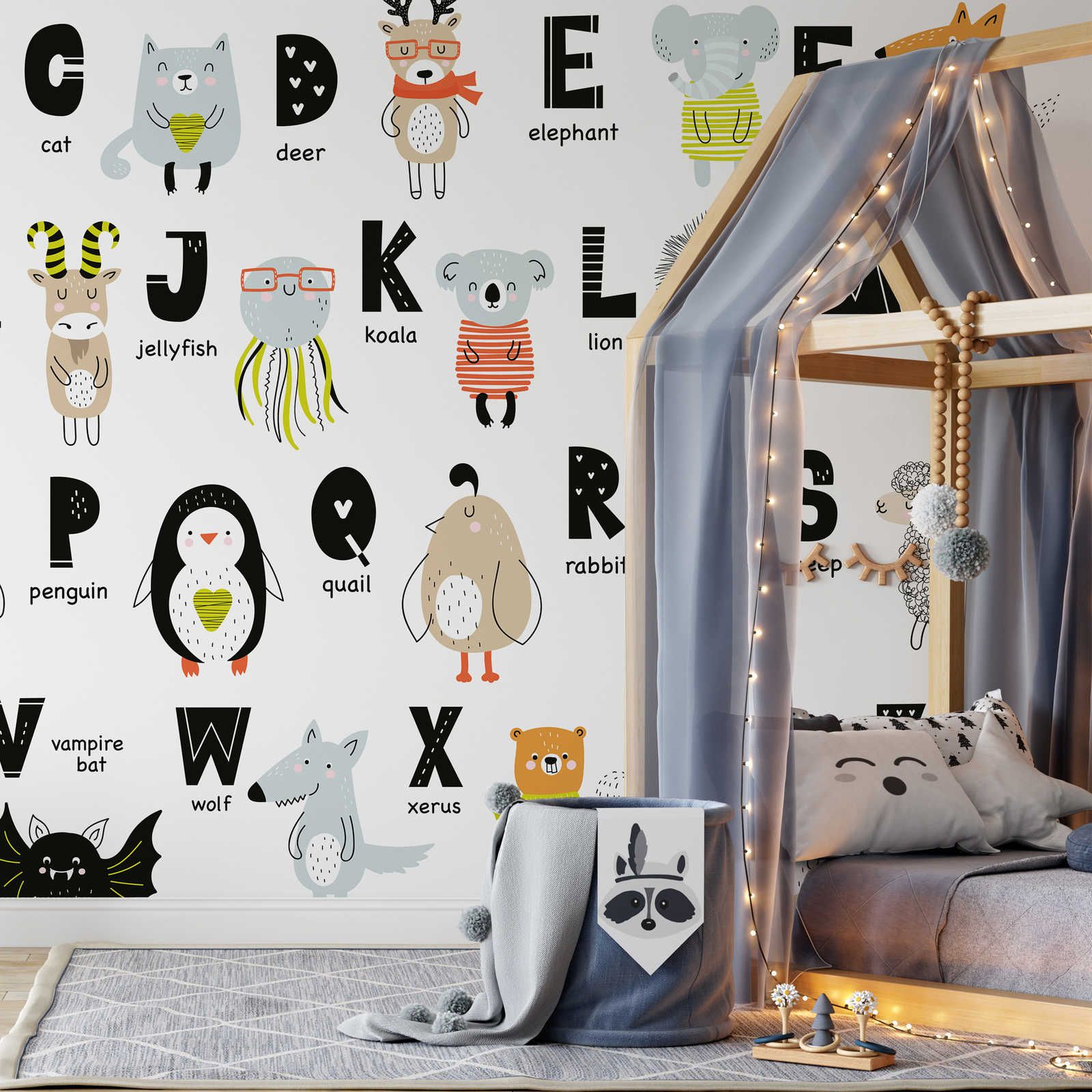 Digital behang Alfabet met dieren en dierennamen - Glad & mat vlies
