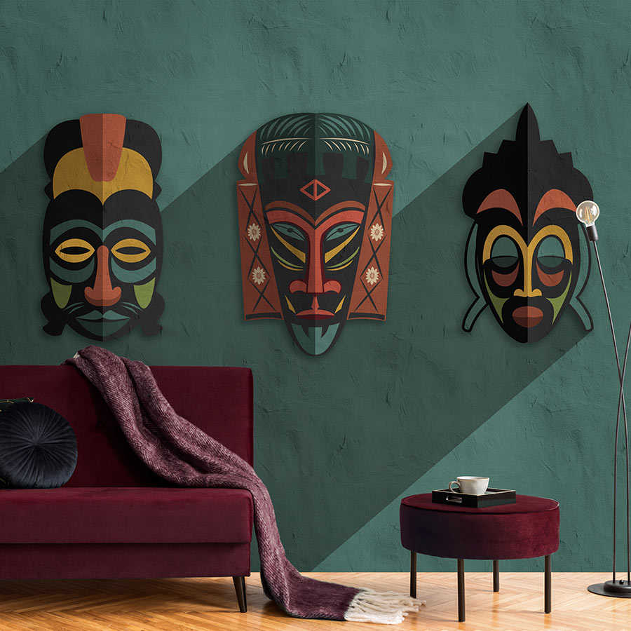 Zulu 3 - Muurschildering Petrol Afrika Maskers Zulu Design
