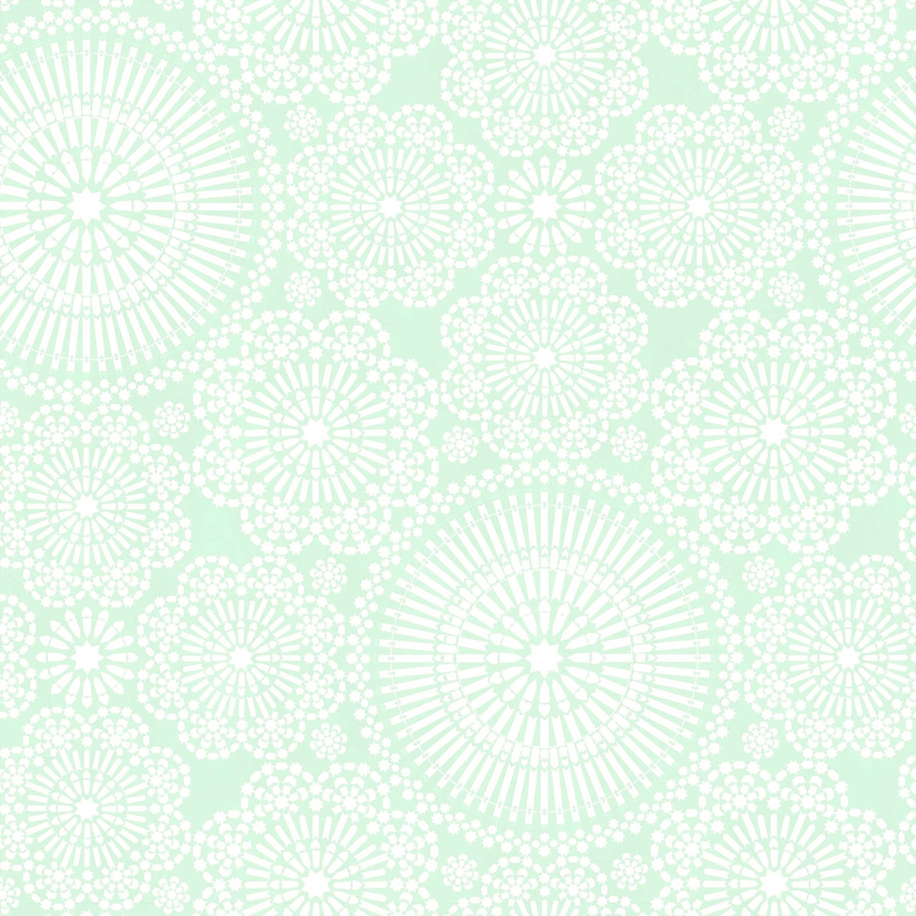 Papier peint Mandala avec design floral - bleu, vert, blanc
