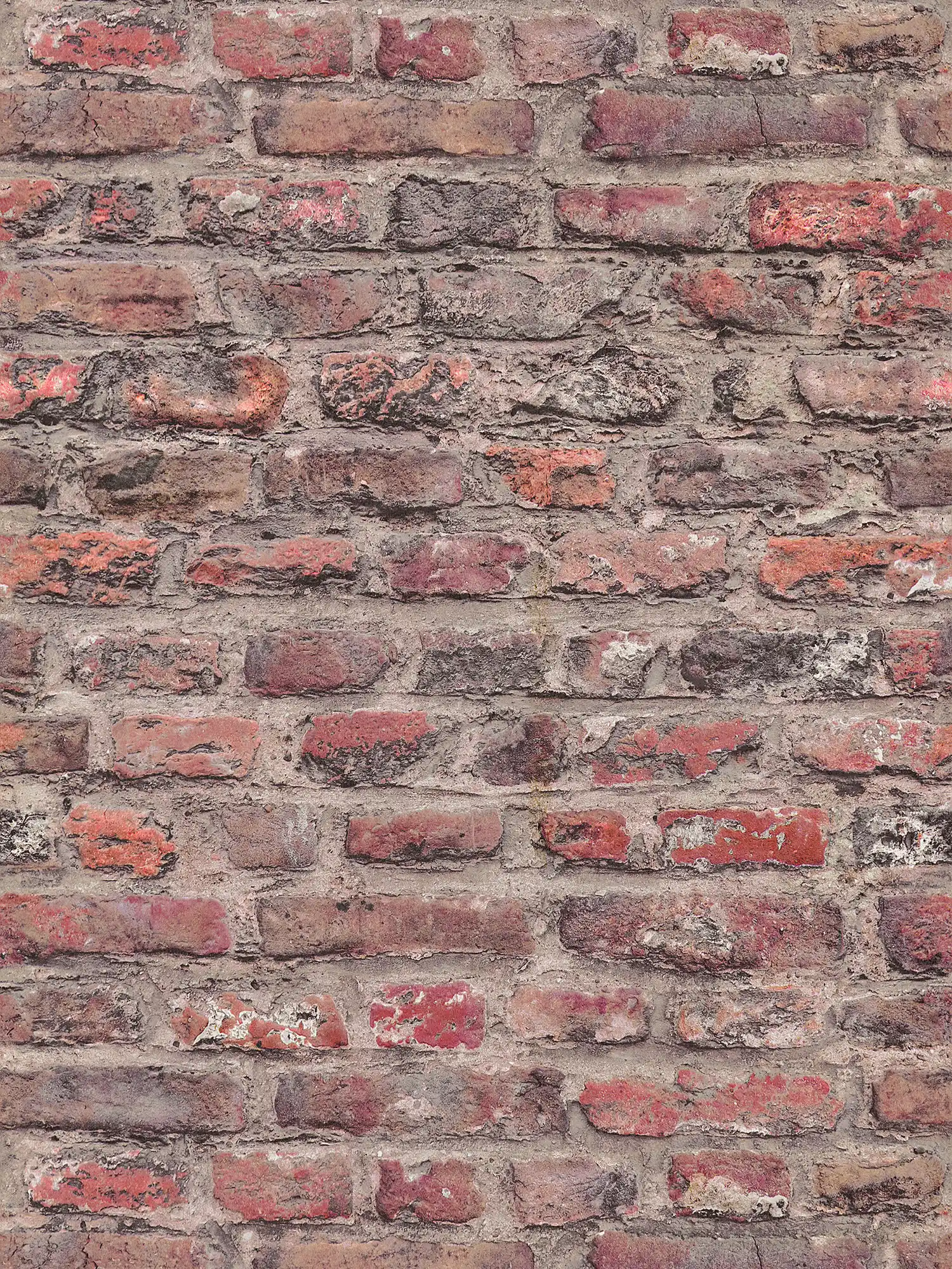 Non-woven wallpaper with brick wall design - red, brown
