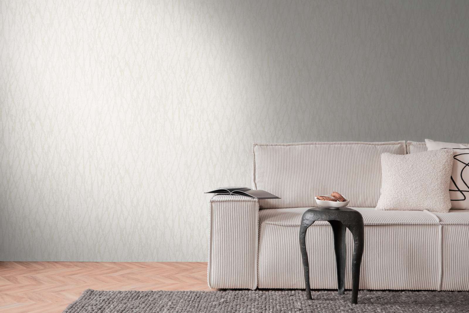             Non-woven wallpaper with abstract lines pattern - white, beige, cream
        