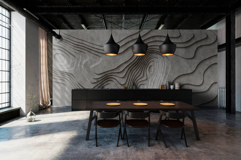             Canyon 1 - Cool 3D Concrete Canyon Wallpaper - Grey, Black | Pearl Smooth Non-woven
        