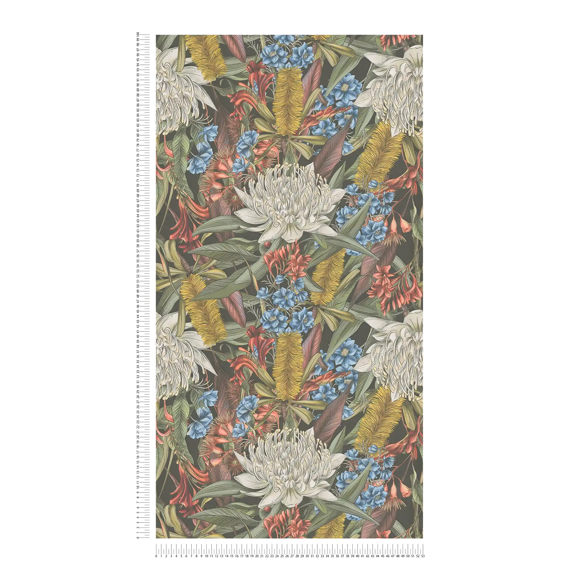             Floral jungle wallpaper with leaves & flowers textured matt - multicoloured, black, green
        