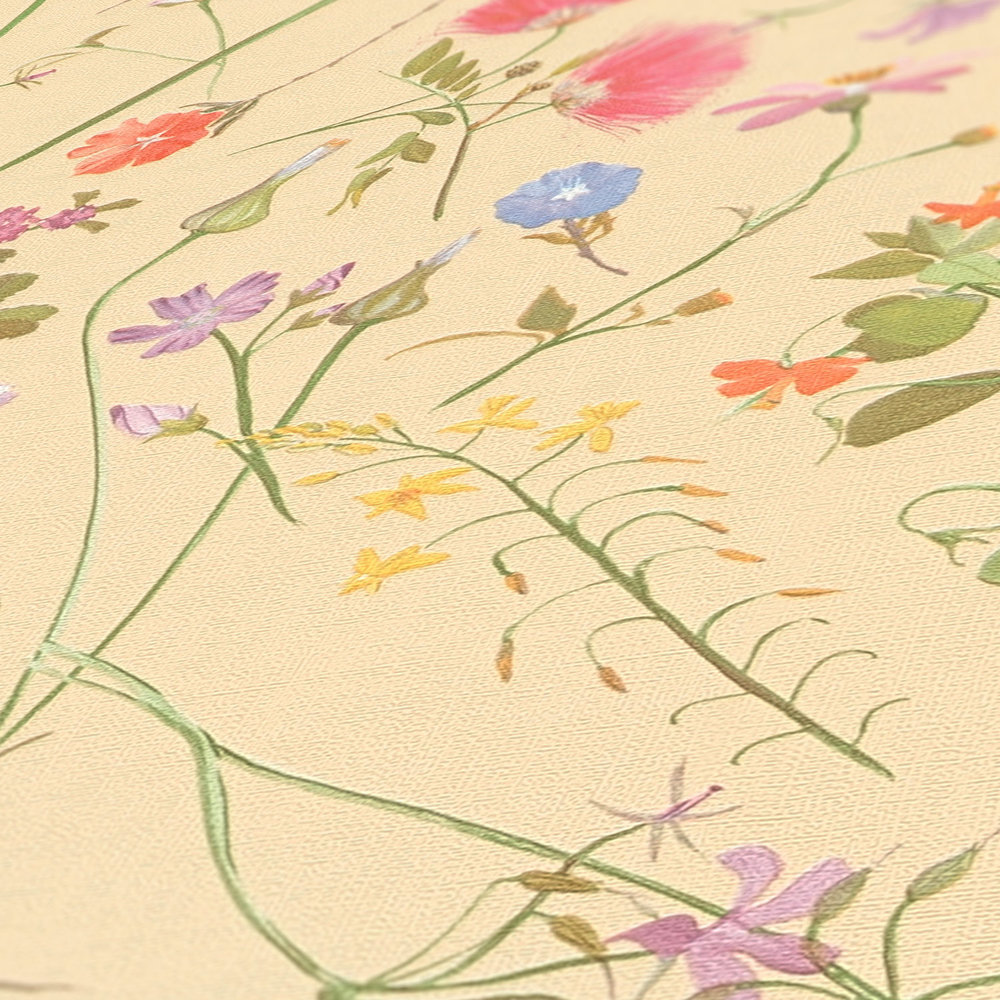             Papier peint intissé ludique avec différentes fleurs - jaune, vert, multicolore
        