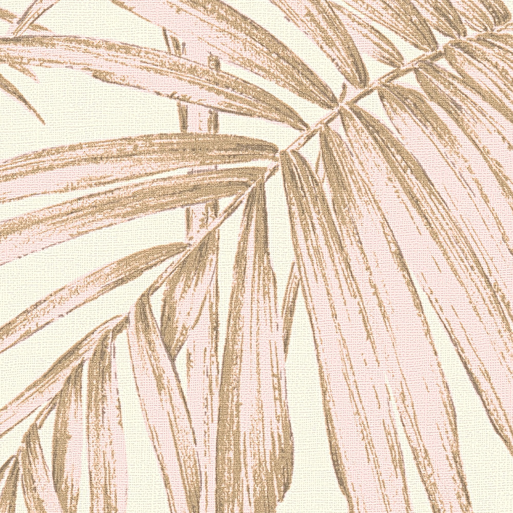             Papel Pintado Natural Hojas de Palma, Bambú - Rosa, Beige, Crema
        