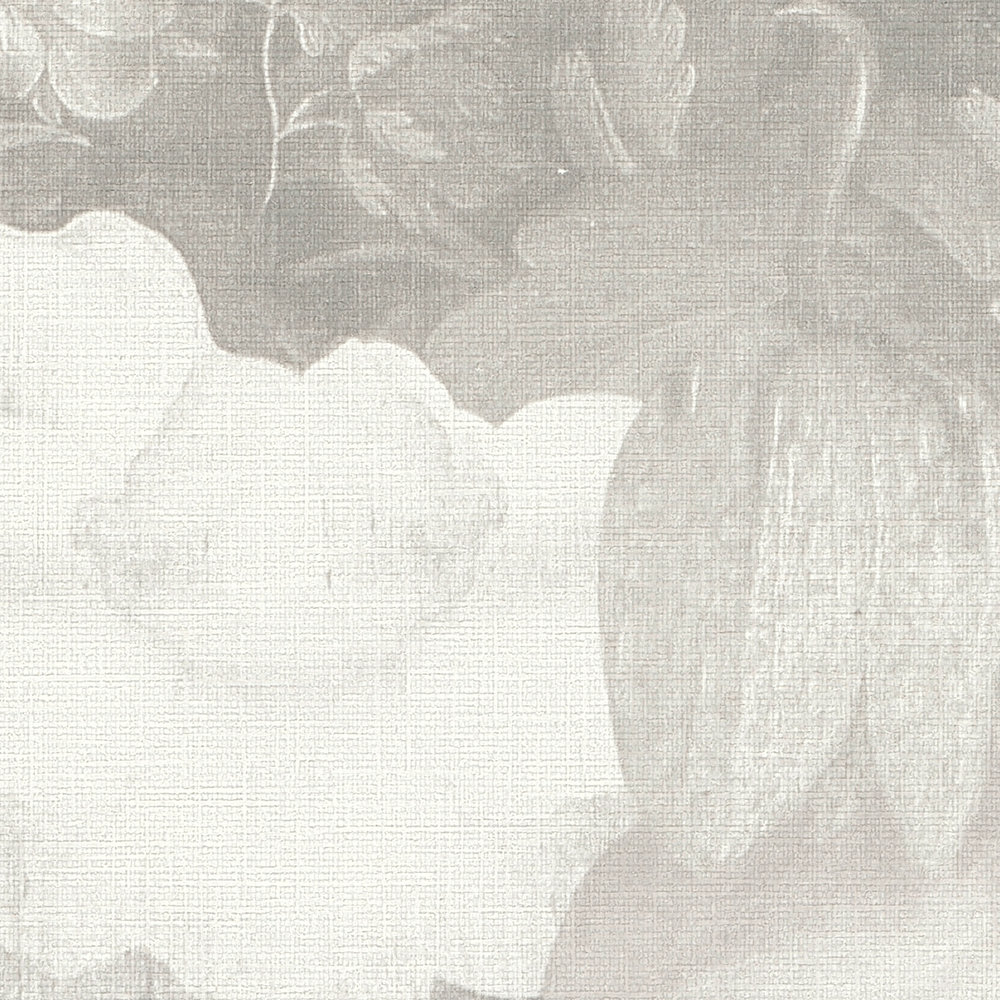             Bloemenbehang in schilderstijl, canvas look - grijs, wit
        