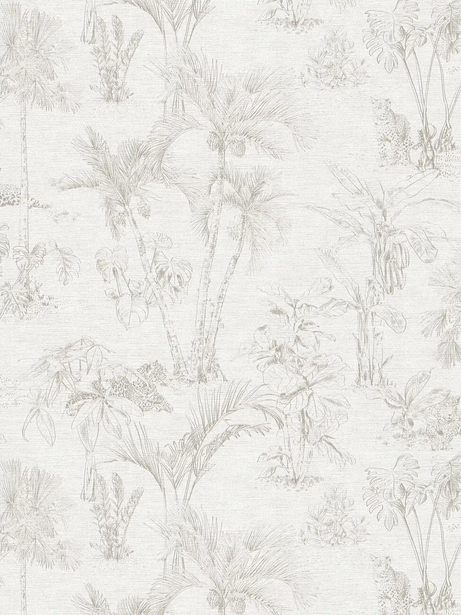 Jungle wallpaper with palm leaves & animal motif - beige, grey
