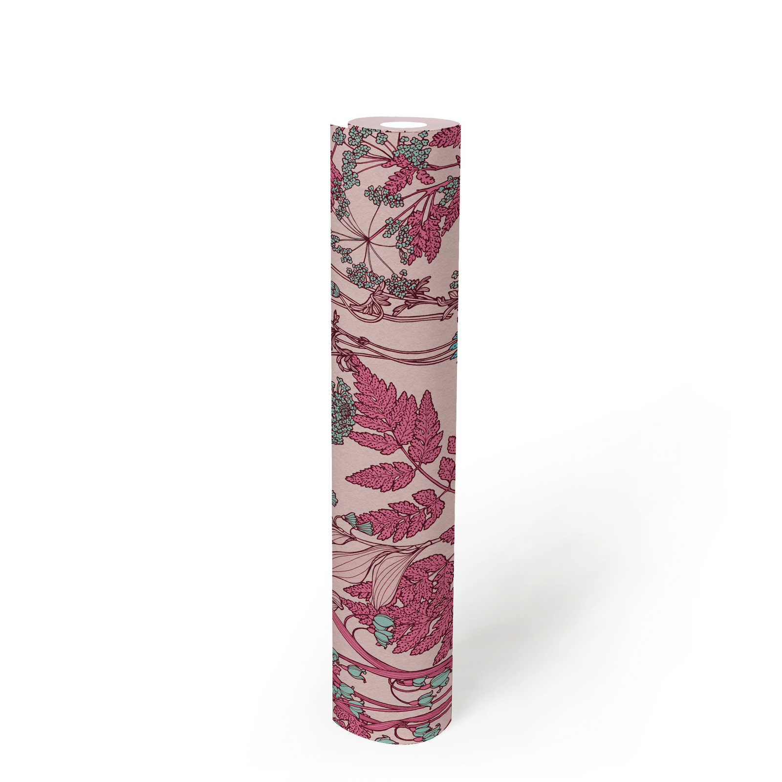             Papier peint fleuri rose avec design floral style botanique - rose, rouge, bleu
        