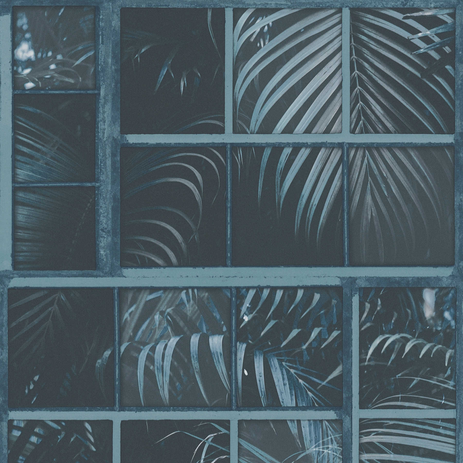         Behang Raam met Junglezicht & 3D Effect - Blauw, Zwart
    