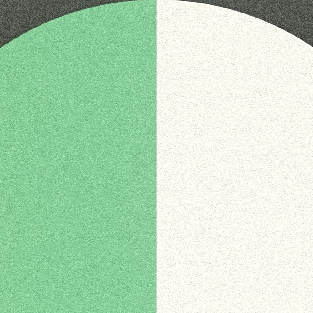             Carta da parati in tessuto non tessuto con motivo a cerchi in stile retrò anni '70 - verde, bianco, nero
        