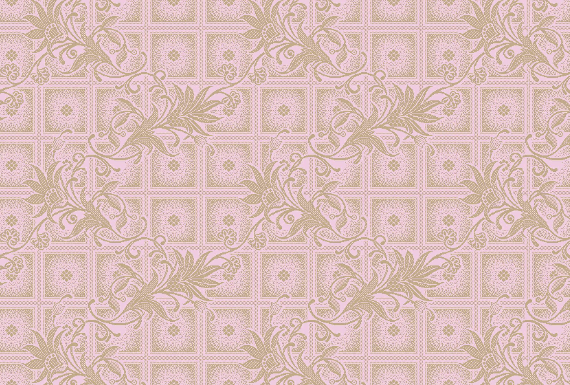             Photo wallpaper »vivian« - Pixel style squares with flowers - Pink | Smooth, slightly shiny premium non-woven fabric
        