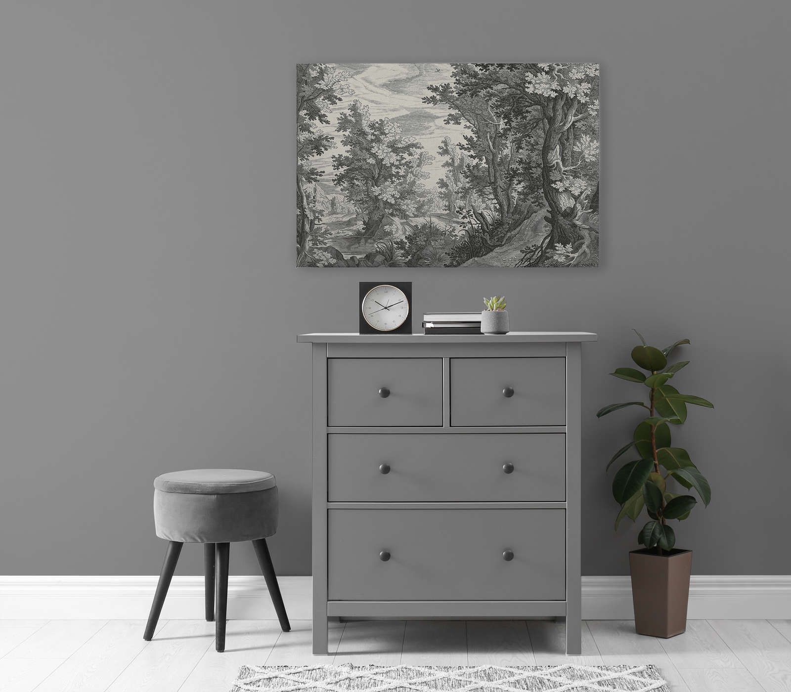             Fancy Forest 3 - Canvas painting Landscape Copperplate Black & White - 0.90 m x 0.60 m
        