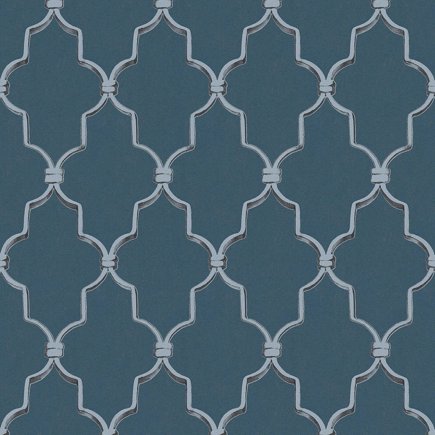 Art Deco behang 3D patroon & metallic effect - blauw, grijs
