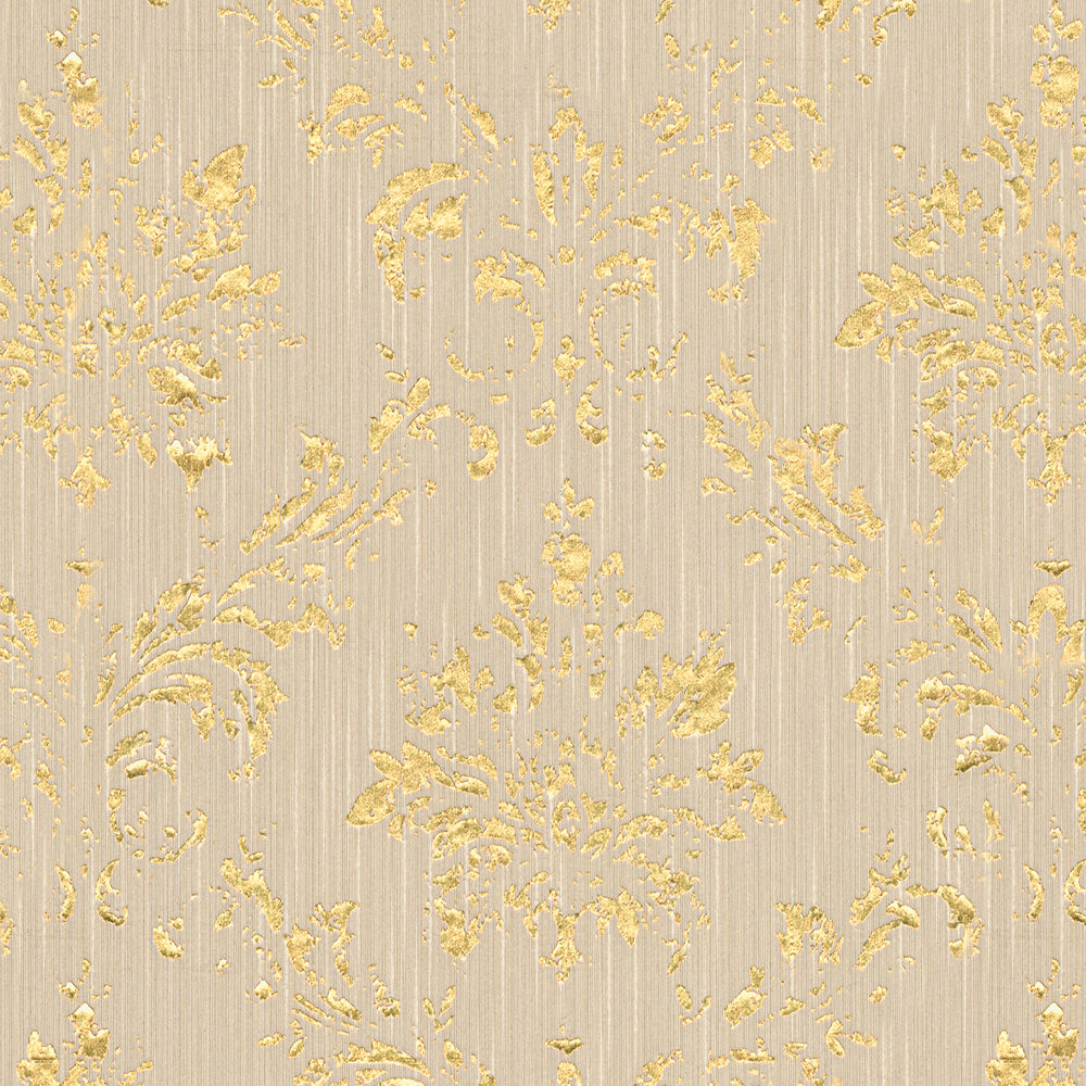             Papel pintado con adornos dorados en look usado - beige, dorado
        