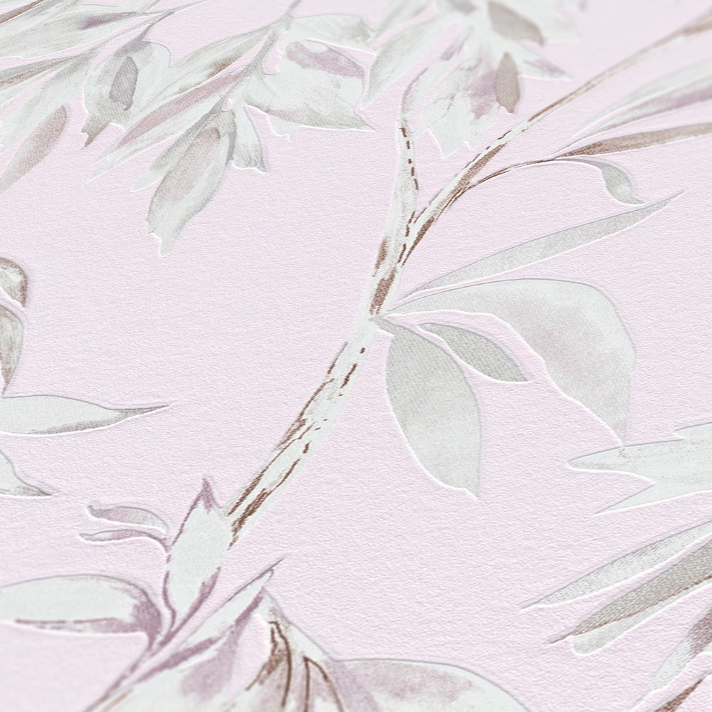             Carta da parati rosa con disegno di foglie in stile acquerello - viola
        
