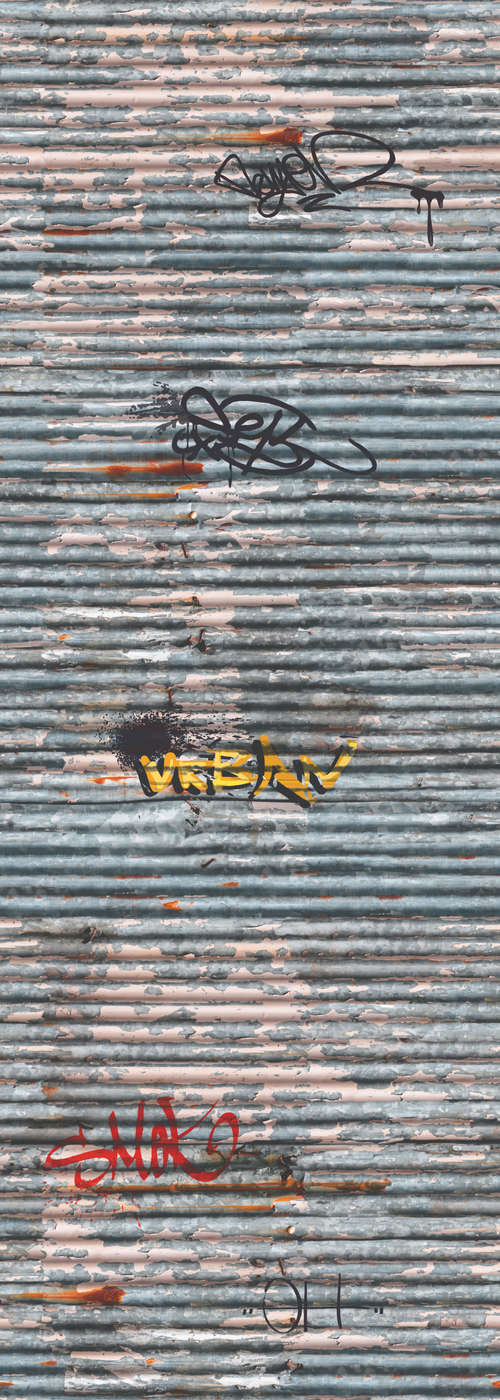             Modern fotobehang blikwand met graffiti op parelmoer glad vlies
        