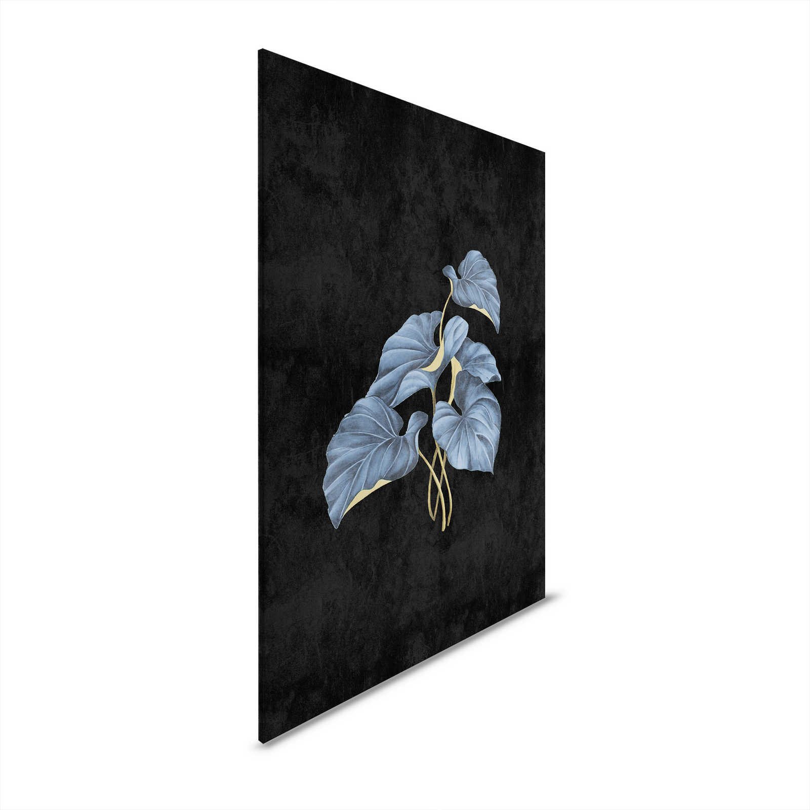 Fiji 1 - Black Canvas Painting Blue Leaves with Gold Accent - 0.80 m x 1.20 m
