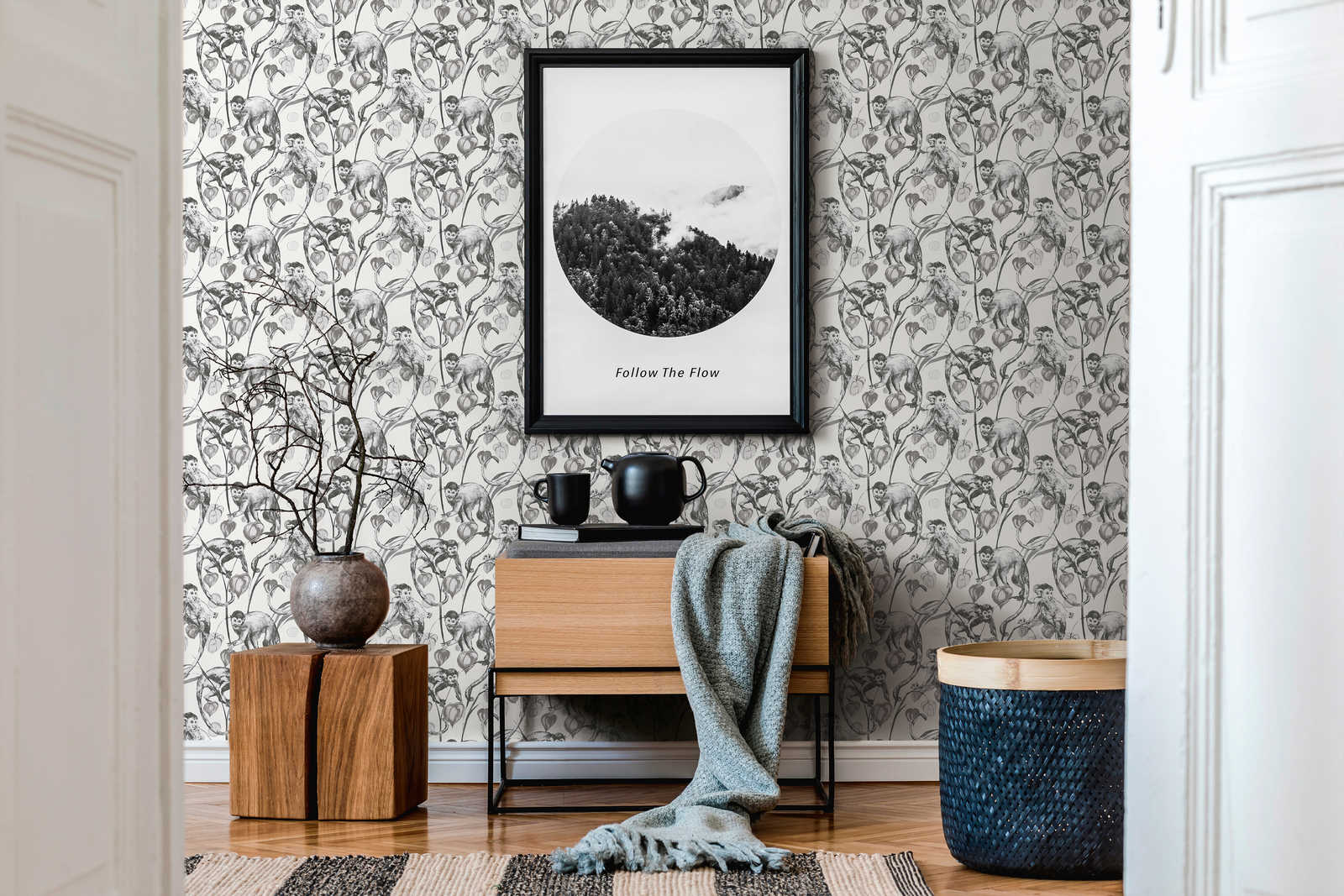             MICHALSKY non-woven wallpaper black and white monkey pattern
        
