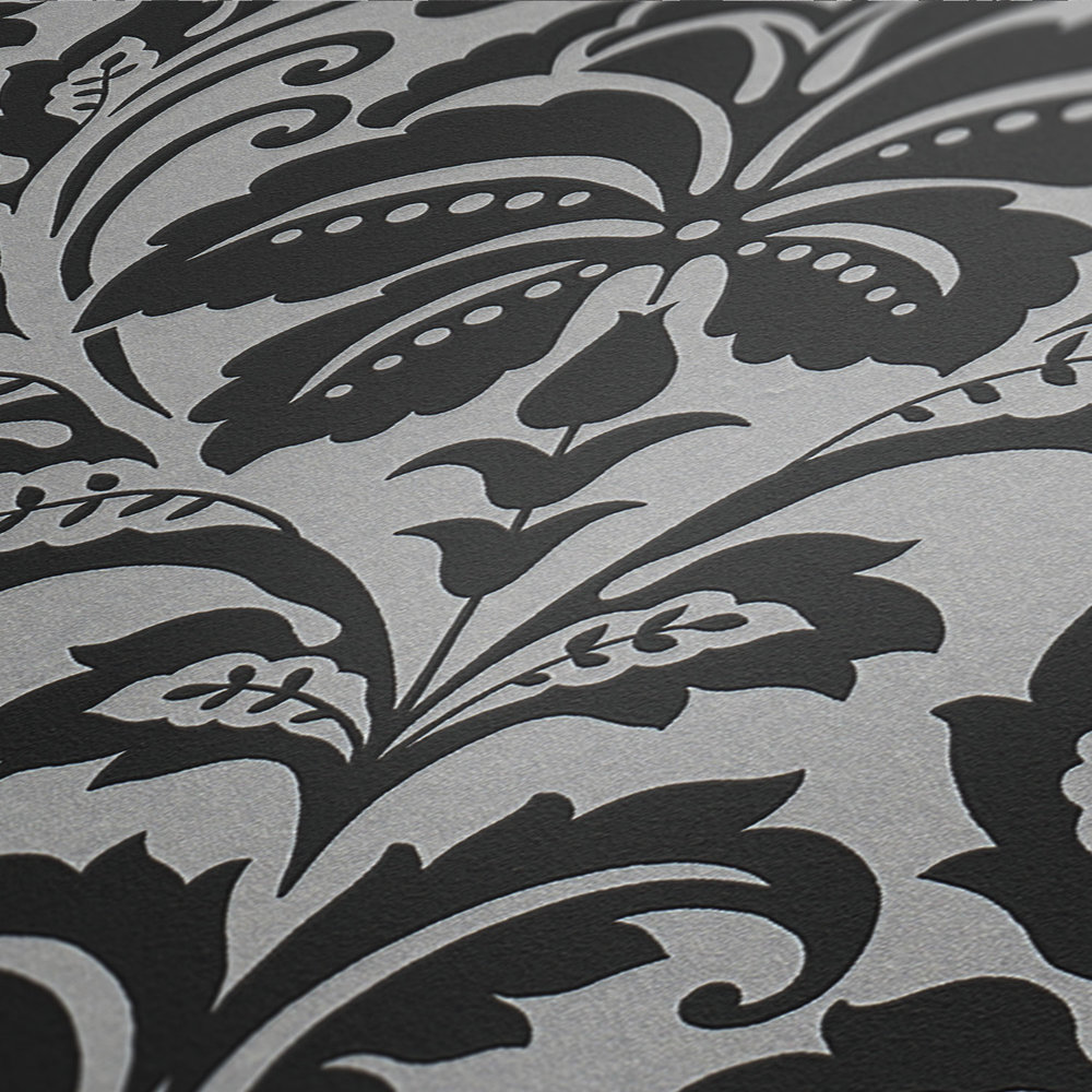             Neo classic ornament wallpaper, floral - grey, black
        