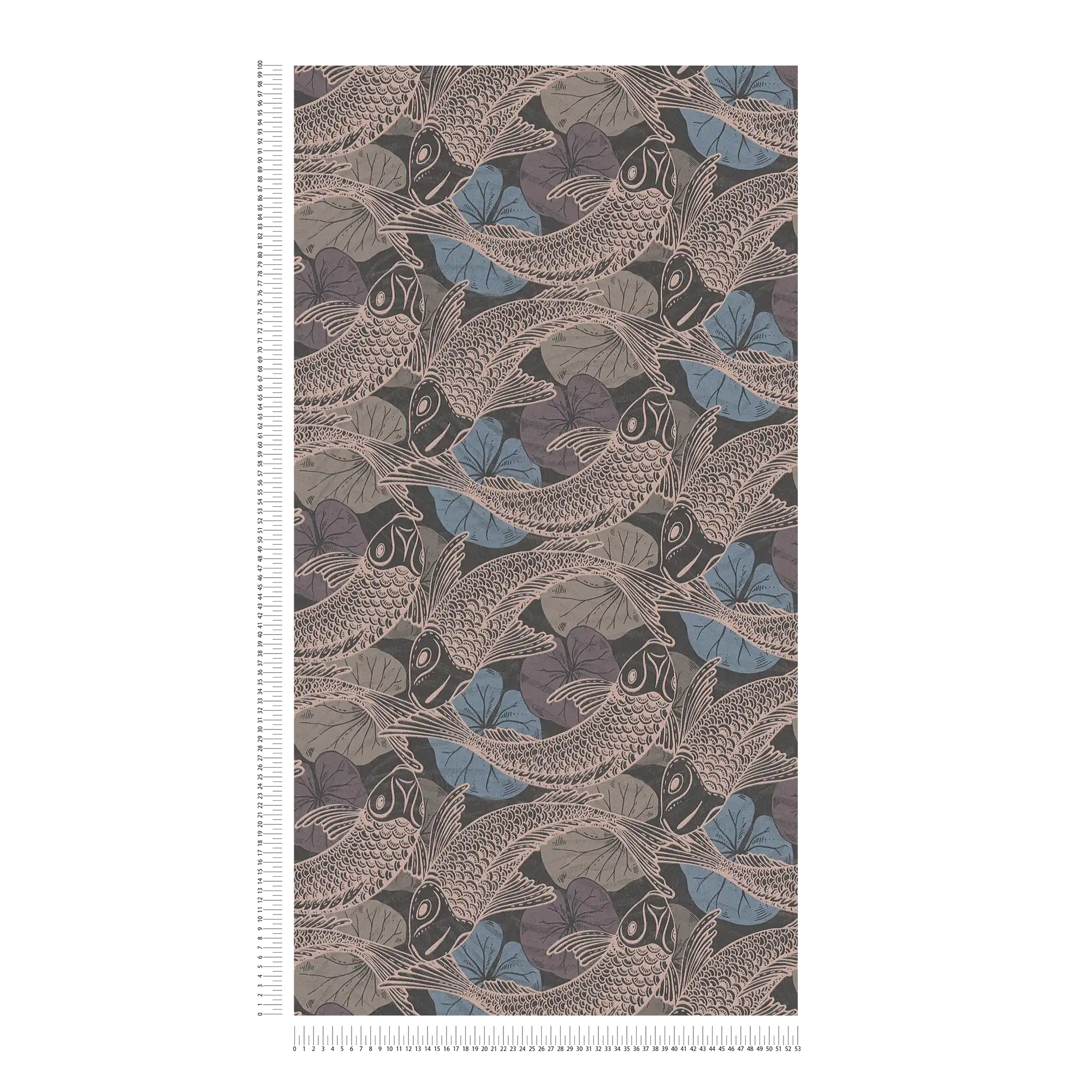             Carta da parati in tessuto non tessuto con disegno Koi asiatico ed effetto metallizzato - blu, metallizzato, nero
        